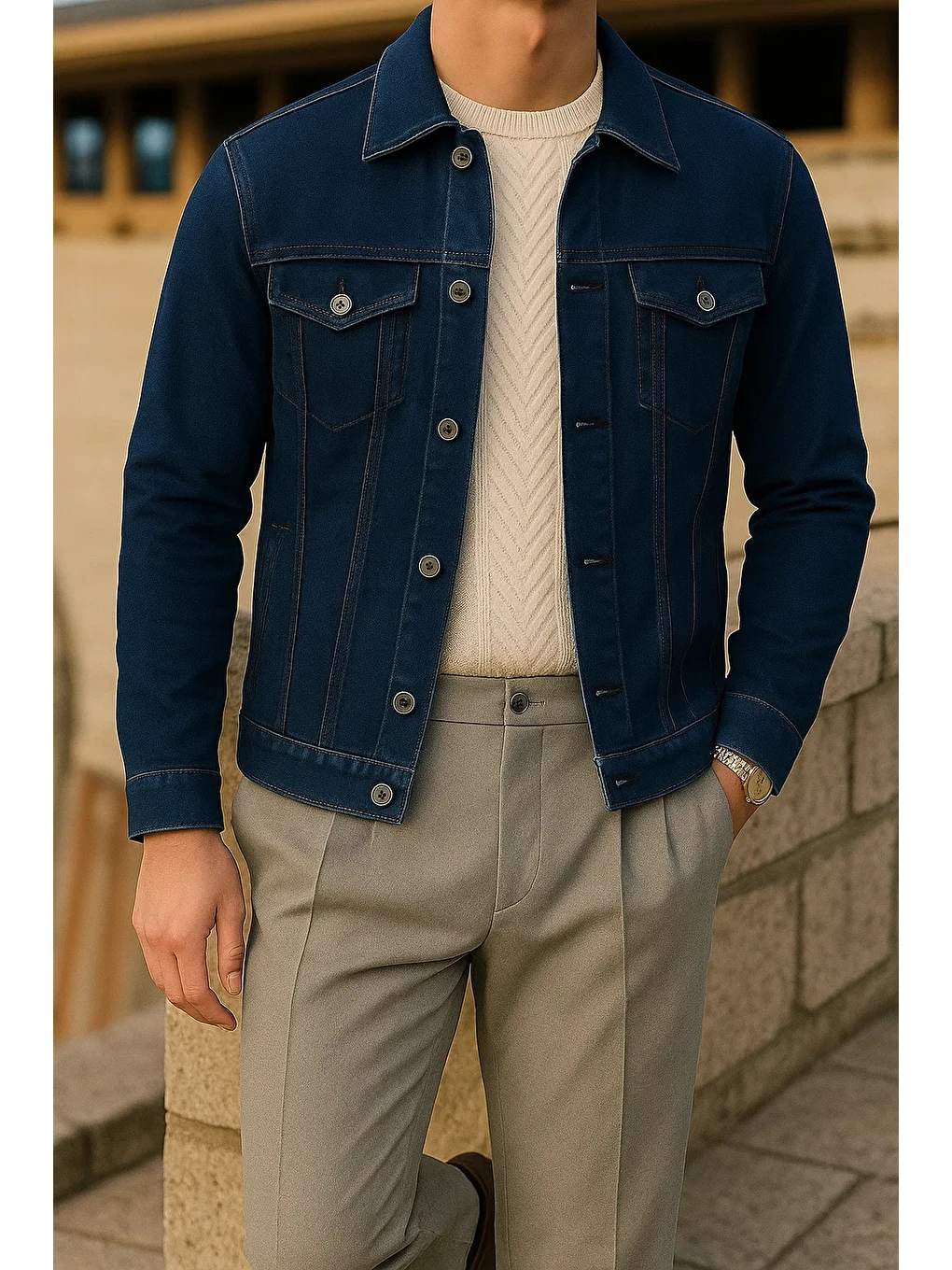 Siyah Erkek Mevsimlik Slim Fit Trend Klasik Lacivert Jean Ceket-3