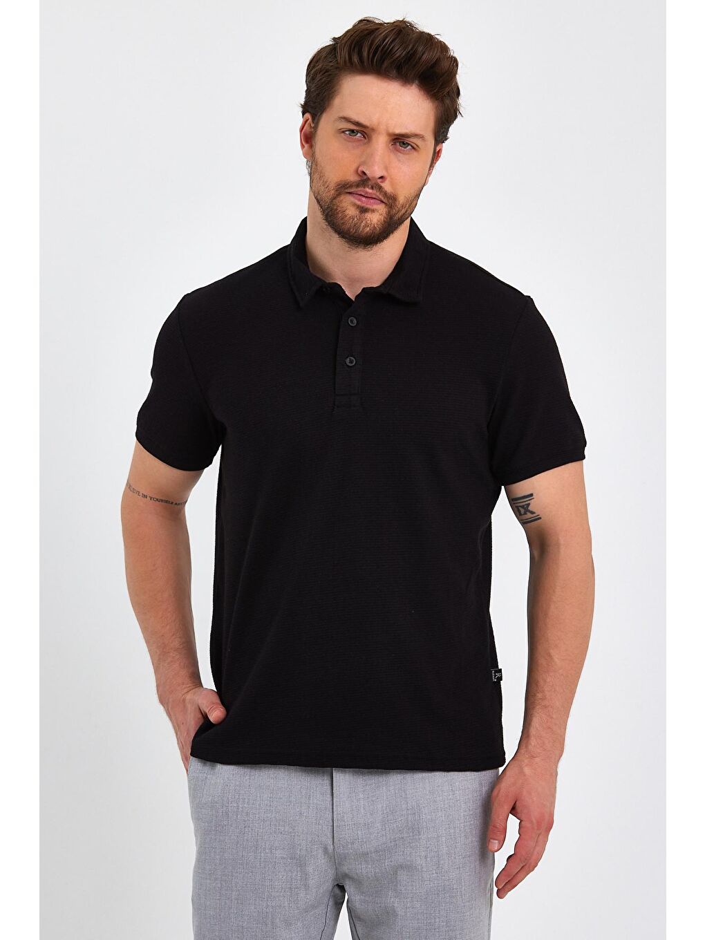 Siyah Erkek Polo Yaka Tişört Regular Fit