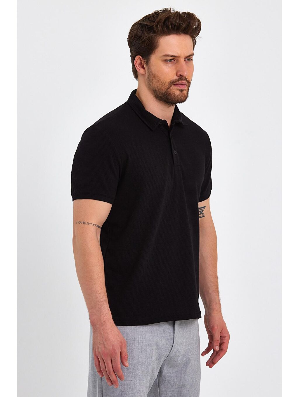 Siyah Erkek Polo Yaka Tişört Regular Fit-2
