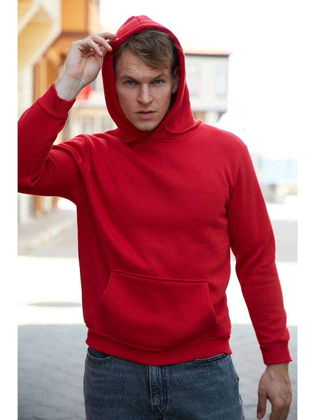 Kırmızı Kanguru Cepli Şardonlu Extra Slim Fit Kışlık Sweat 5827002-1