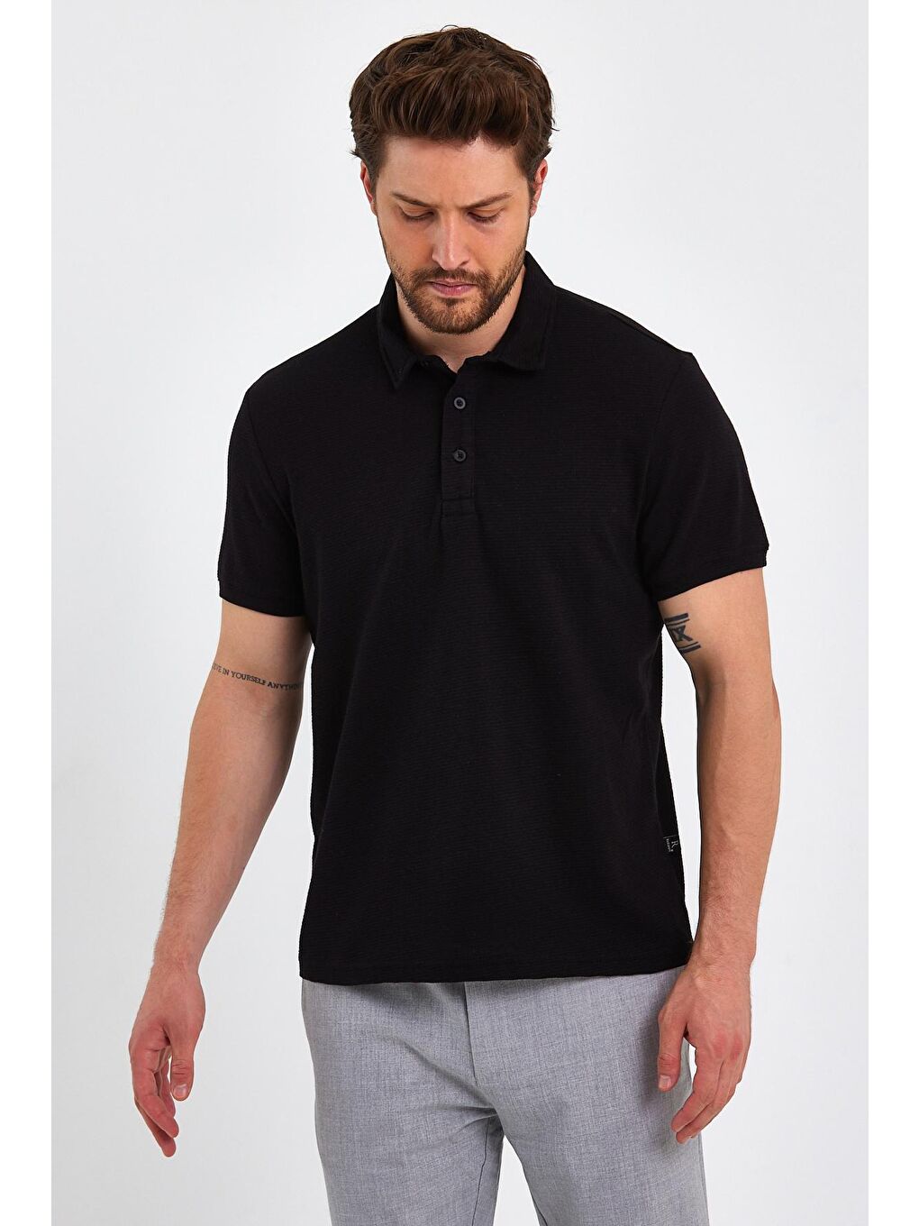 Siyah Erkek Polo Yaka Tişört Regular Fit-3