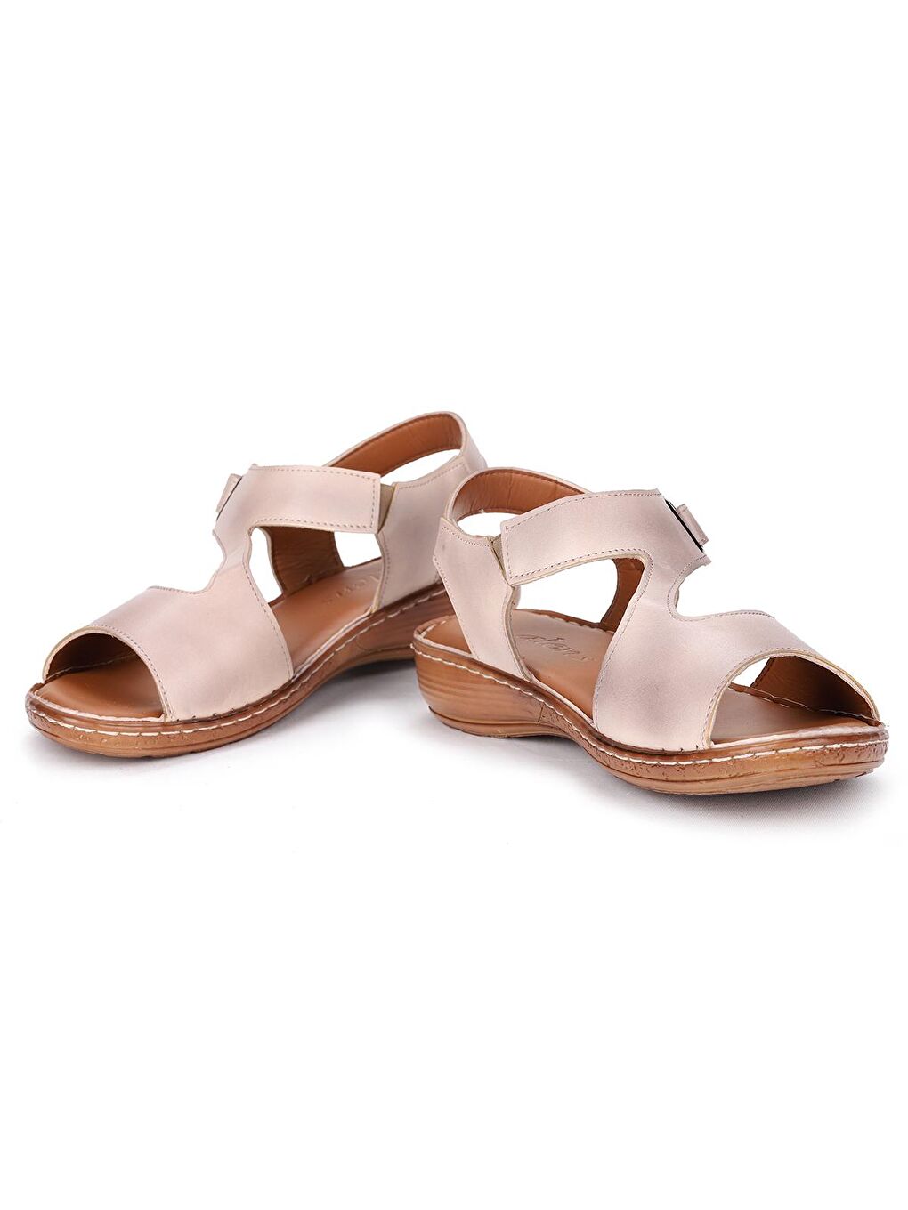 Bej Büyük Numara Cırtlı Kadın Sandalet Terlik Alens 506-1