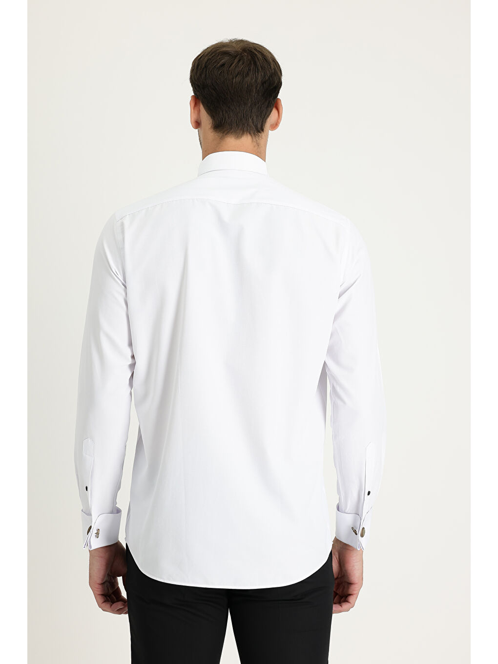 Beyaz Uzun Kol Ata Yaka Klasik Pamuklu Kolay Ütülenebilir Gömlek-3