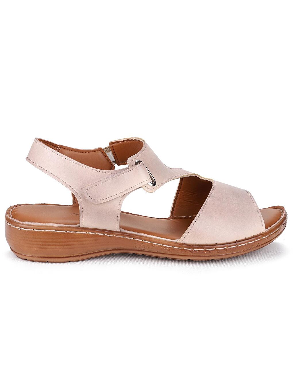 Bej Büyük Numara Cırtlı Kadın Sandalet Terlik Alens 506-2