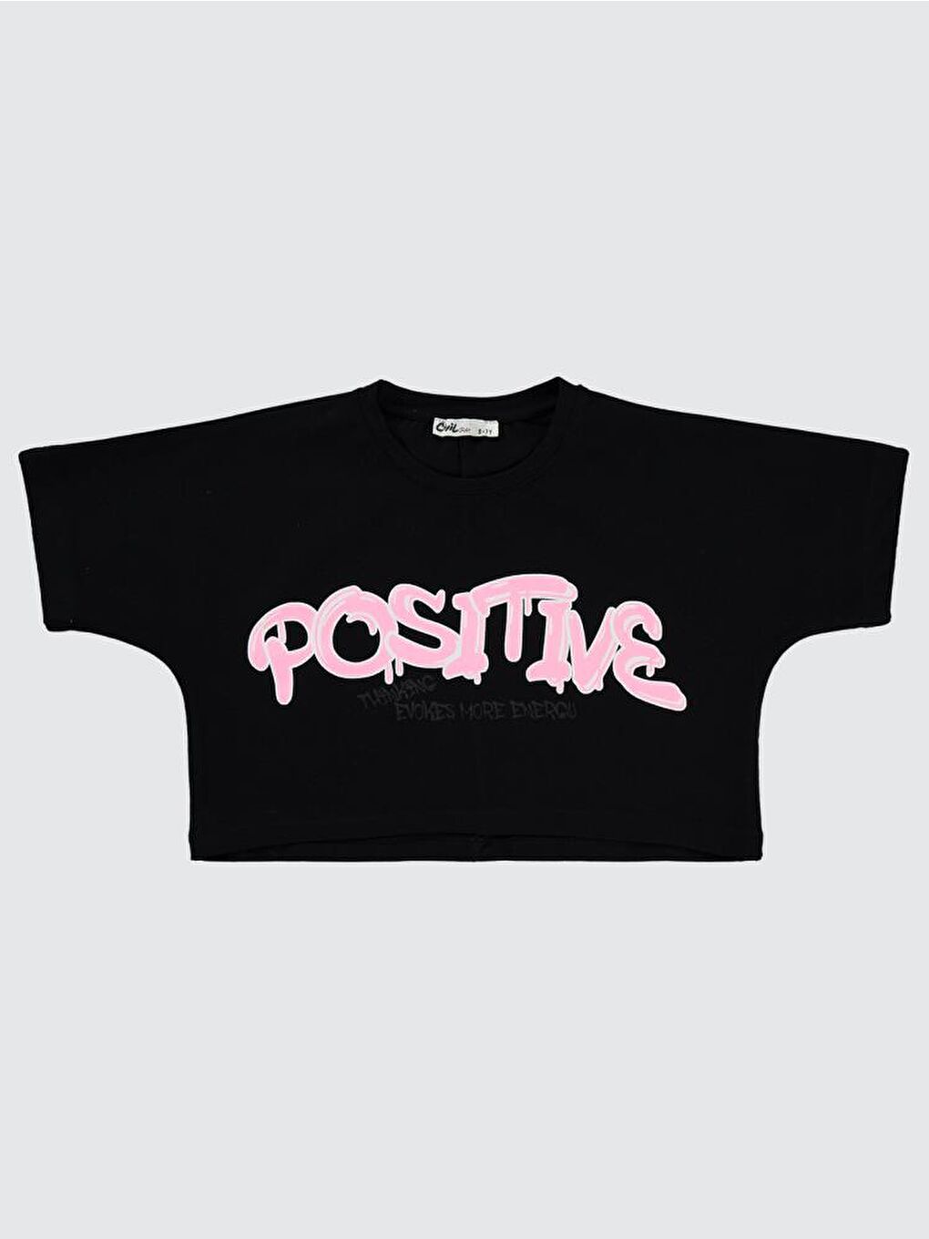 Siyah Girls Positive Baskılı Crop 10-13 Yaş Tişört-1