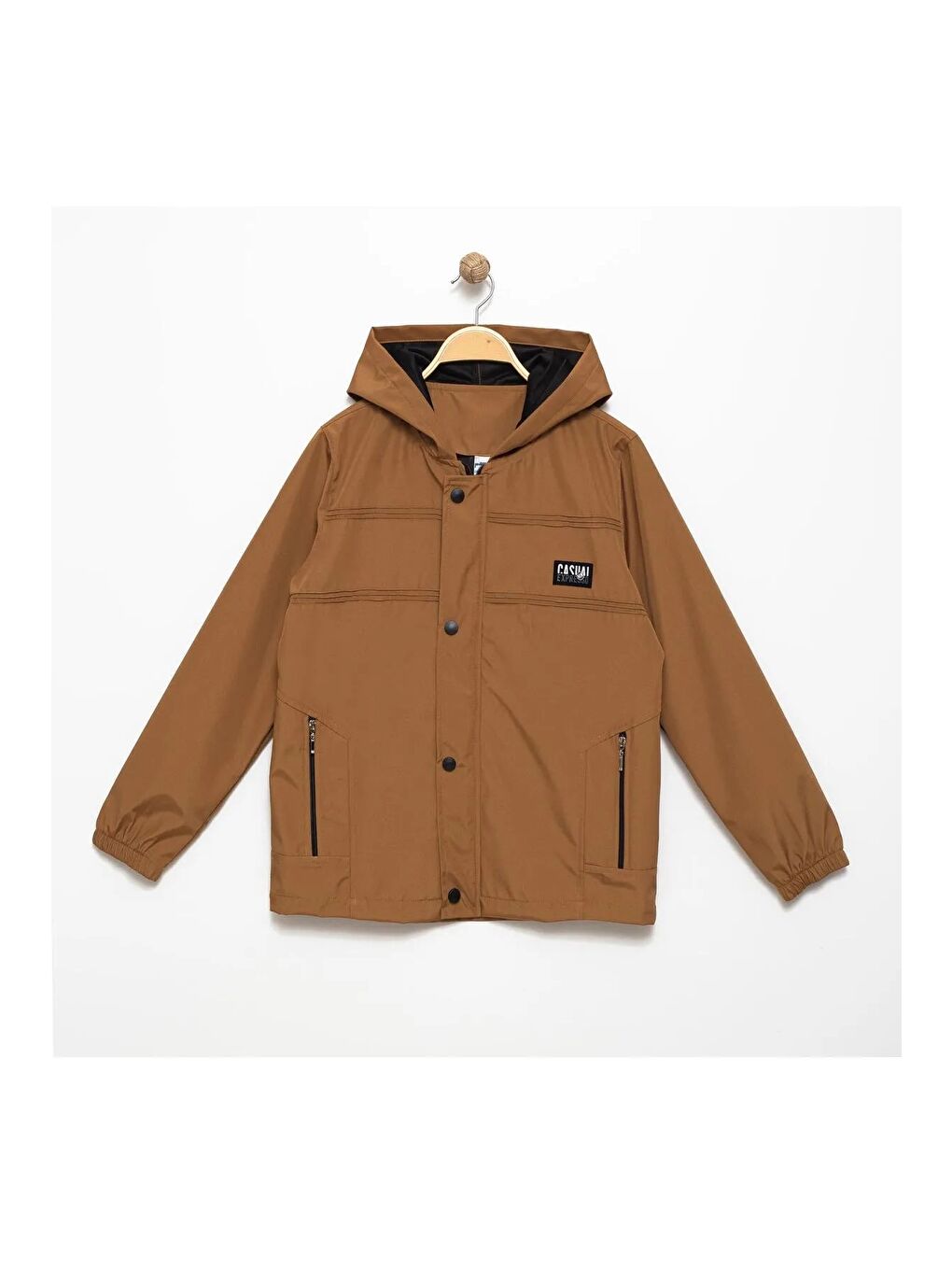 Kahverengi Erkek Çocuk Mevsimlik Su İtici Çıtçıt Kapamalı Cepli Yağmurluk M00753