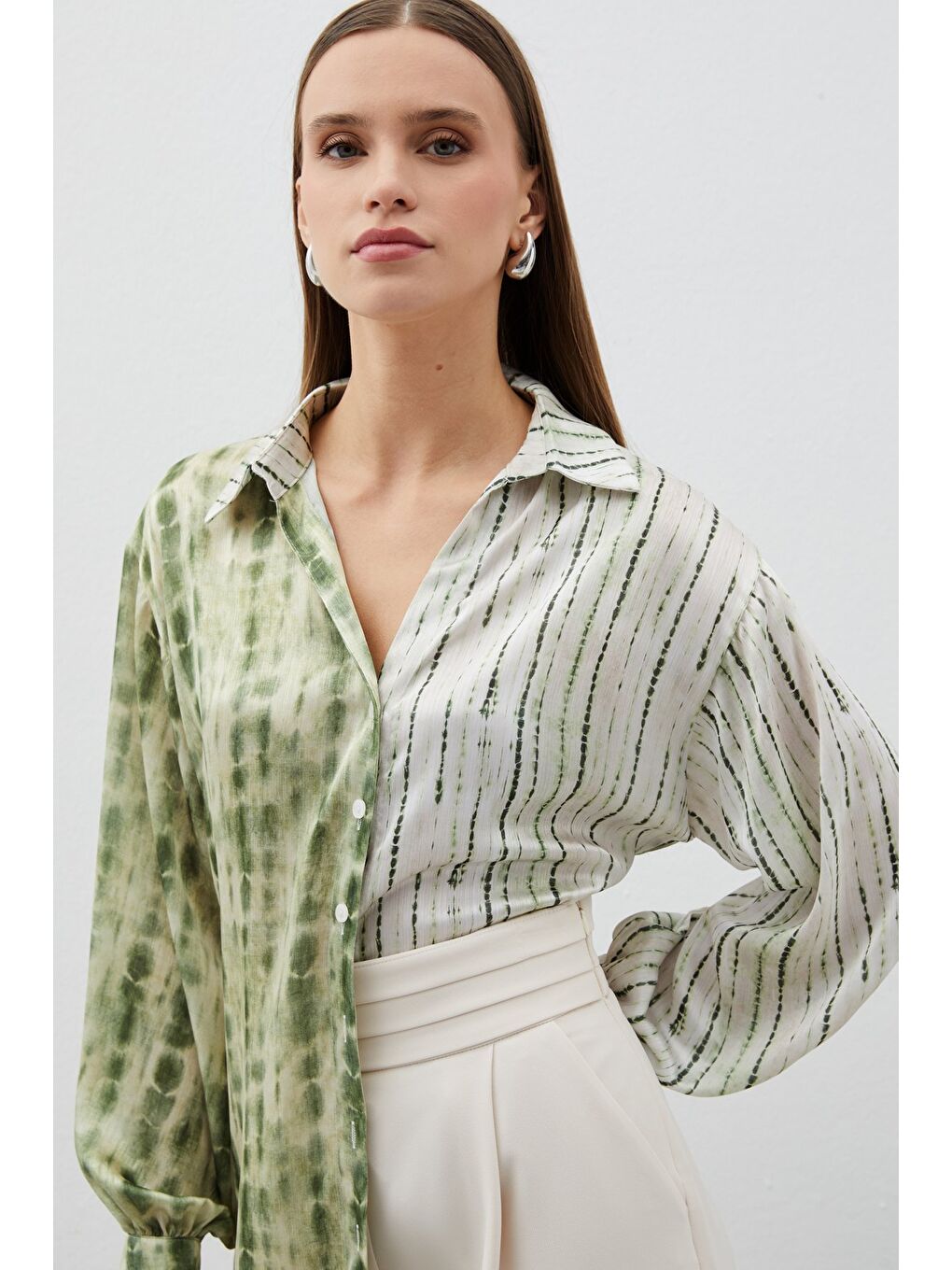 Balon Kol Desenli Gömlek - Haki-1