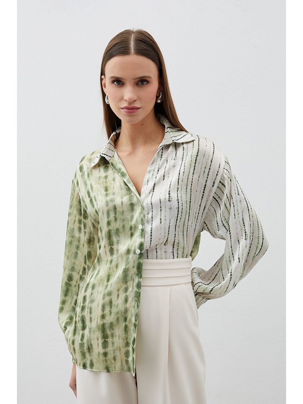 Balon Kol Desenli Gömlek - Haki-2