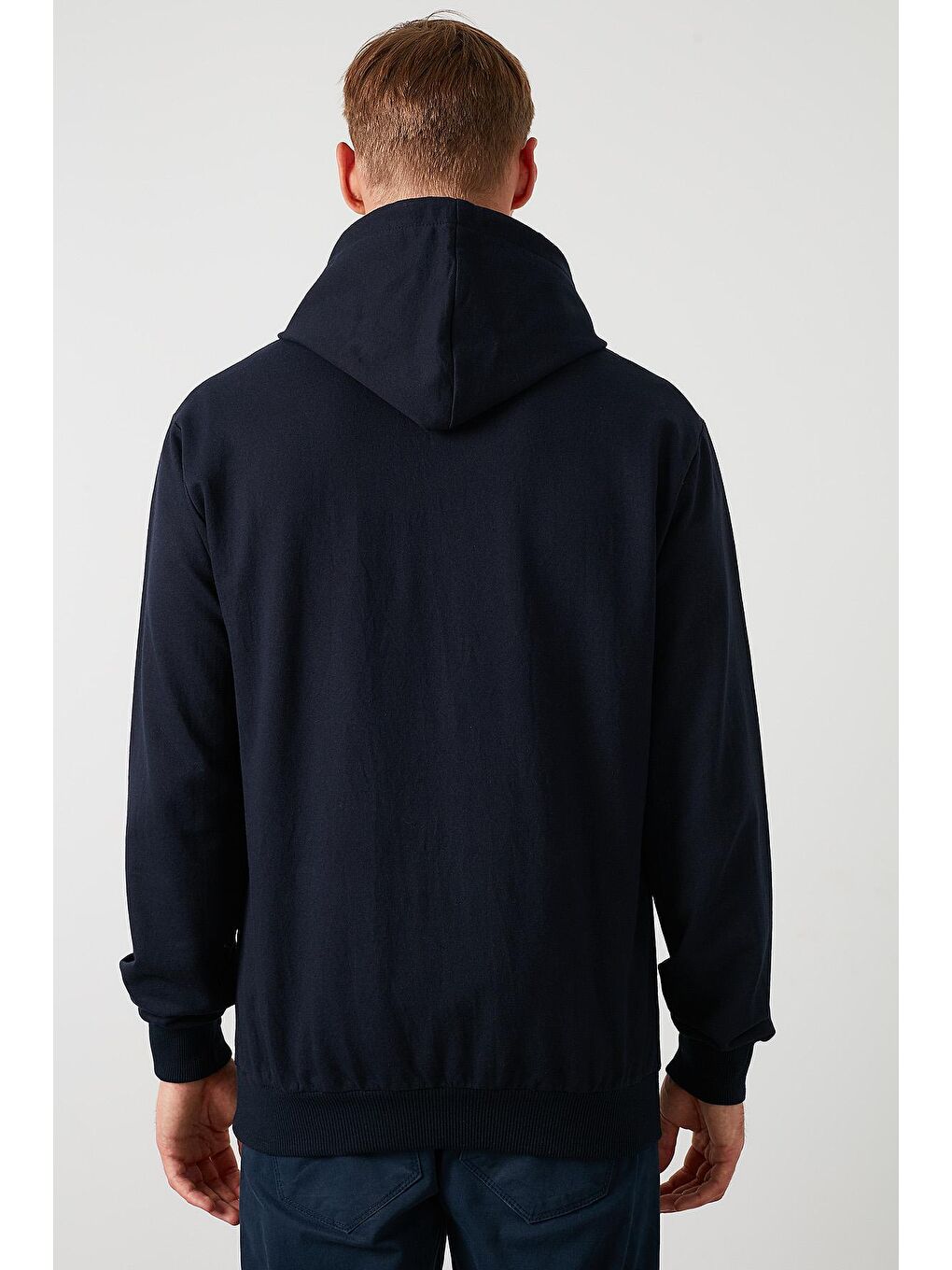 Lacivert Pamuklu Baskılı Kanguru Cepli Kapüşonlu Sweat 541SIMSEK-3