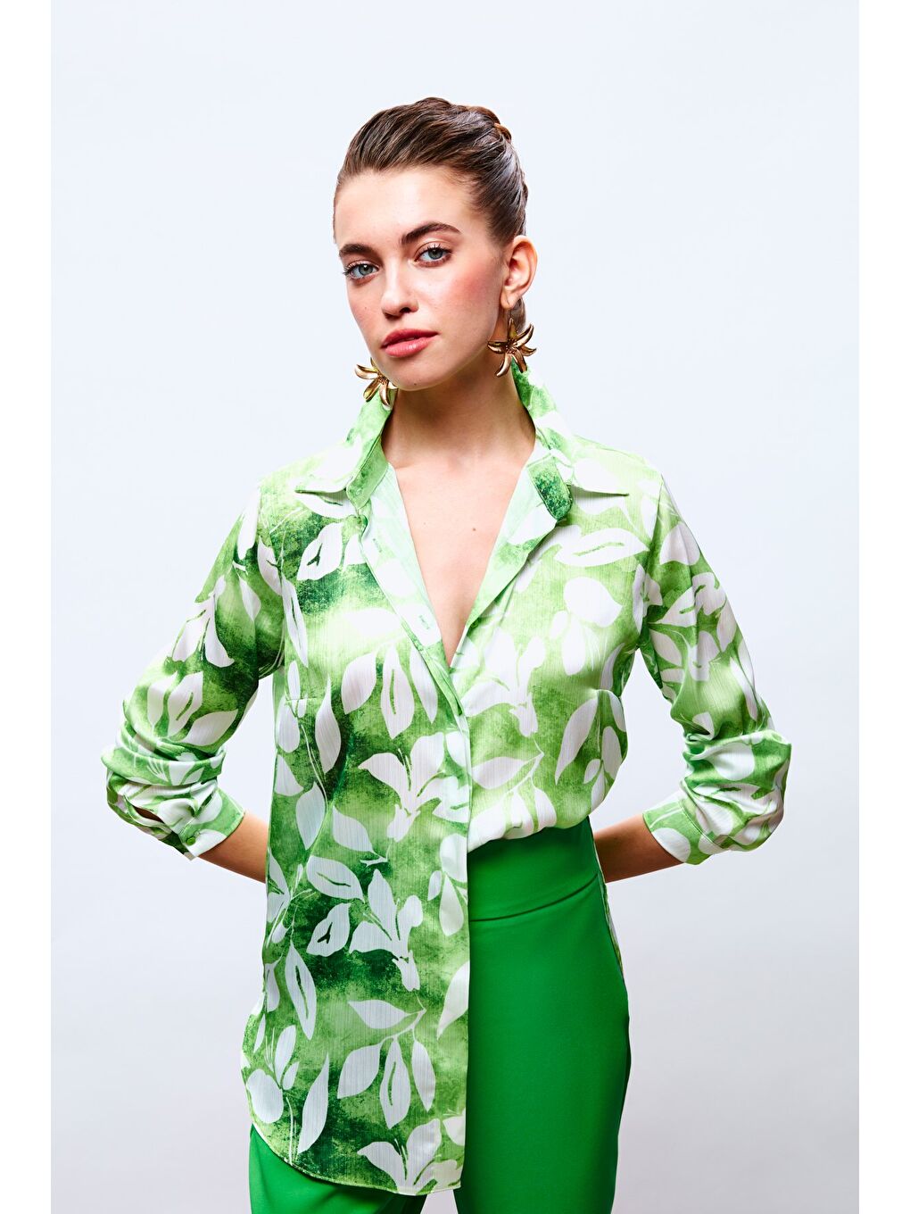Desenli Uzun Gömlek - Yeşil-1