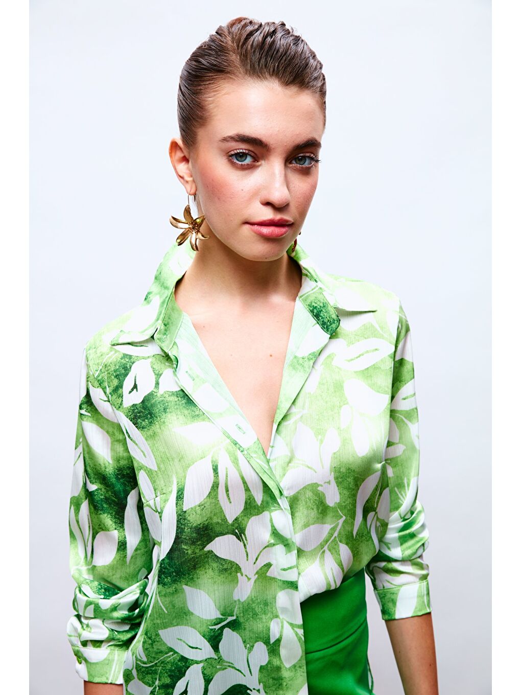 Desenli Uzun Gömlek - Yeşil-2