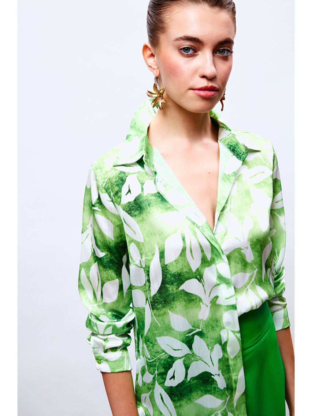 Desenli Uzun Gömlek - Yeşil-3