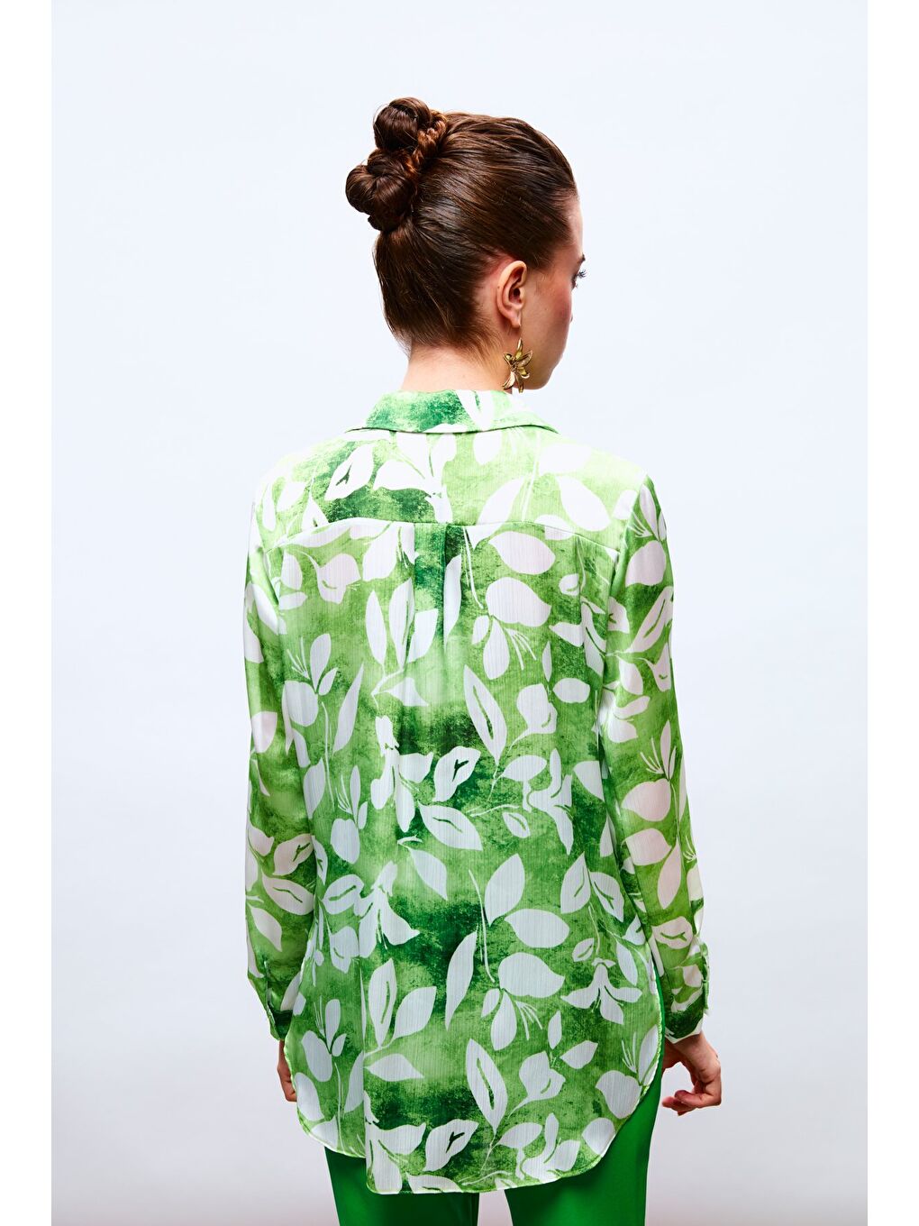 Desenli Uzun Gömlek - Yeşil-4