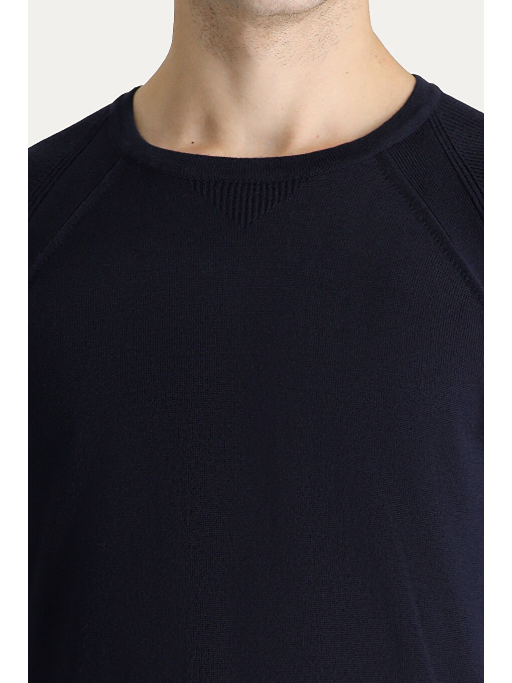 Lacivert Bisiklet Yaka Slim Fit Dar Kesim Desenli Pamuklu Triko Kazak-3