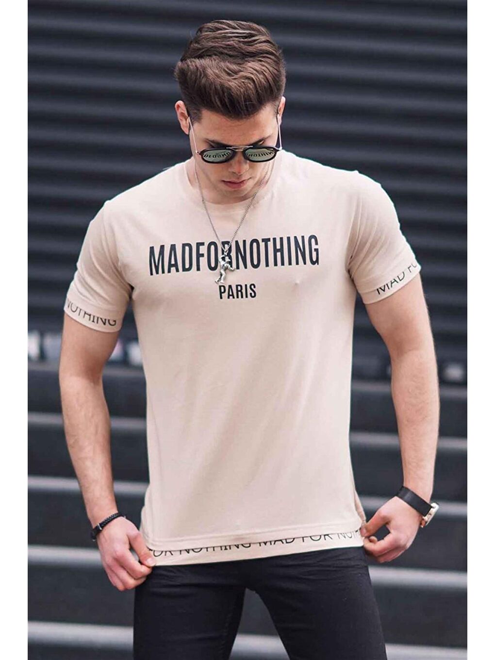 Bej Baskılı Camel Erkek Tişört 4588