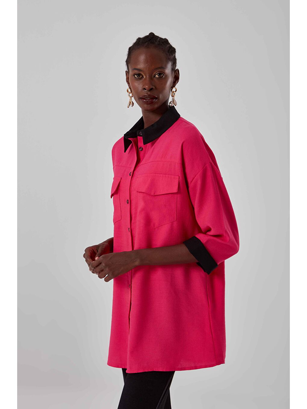 Renk Garnili Fuşya Tunik-4