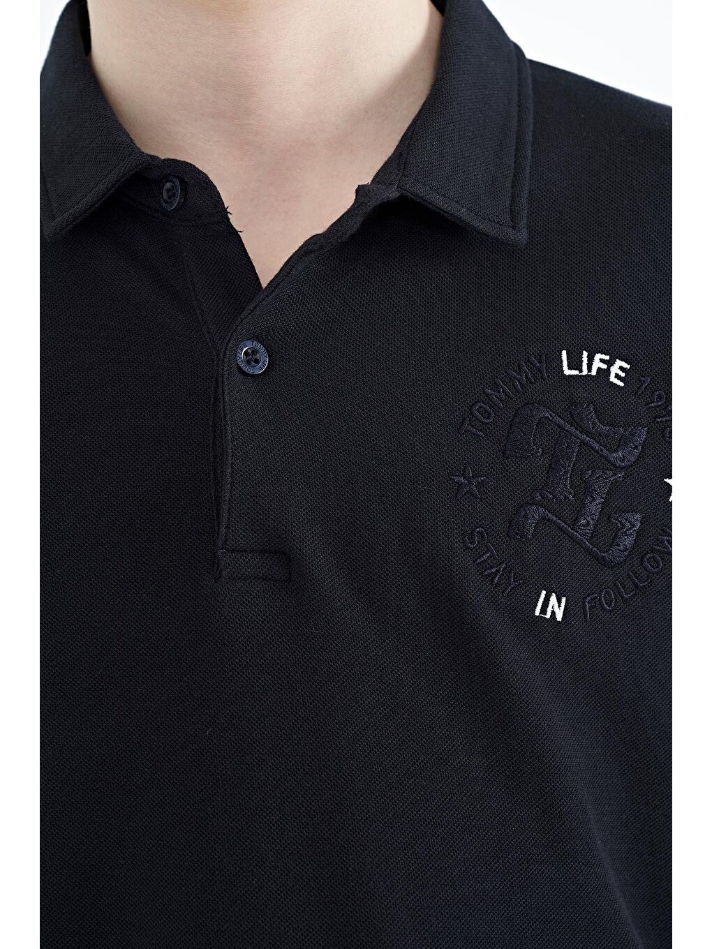 TOMMYLIFE Lacivert Kol Gögüs Nakış Detaylı Standart Kalıp Polo Yaka Erkek Çocuk T-Shirt - 11086 - 1