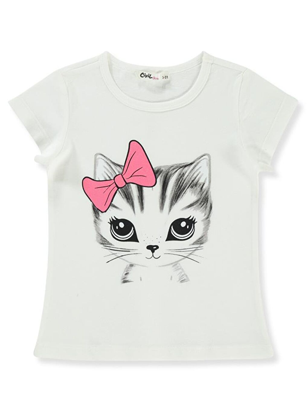 Ekru Girls Kedi Baskılı 2-5 Yaş Tişört-1