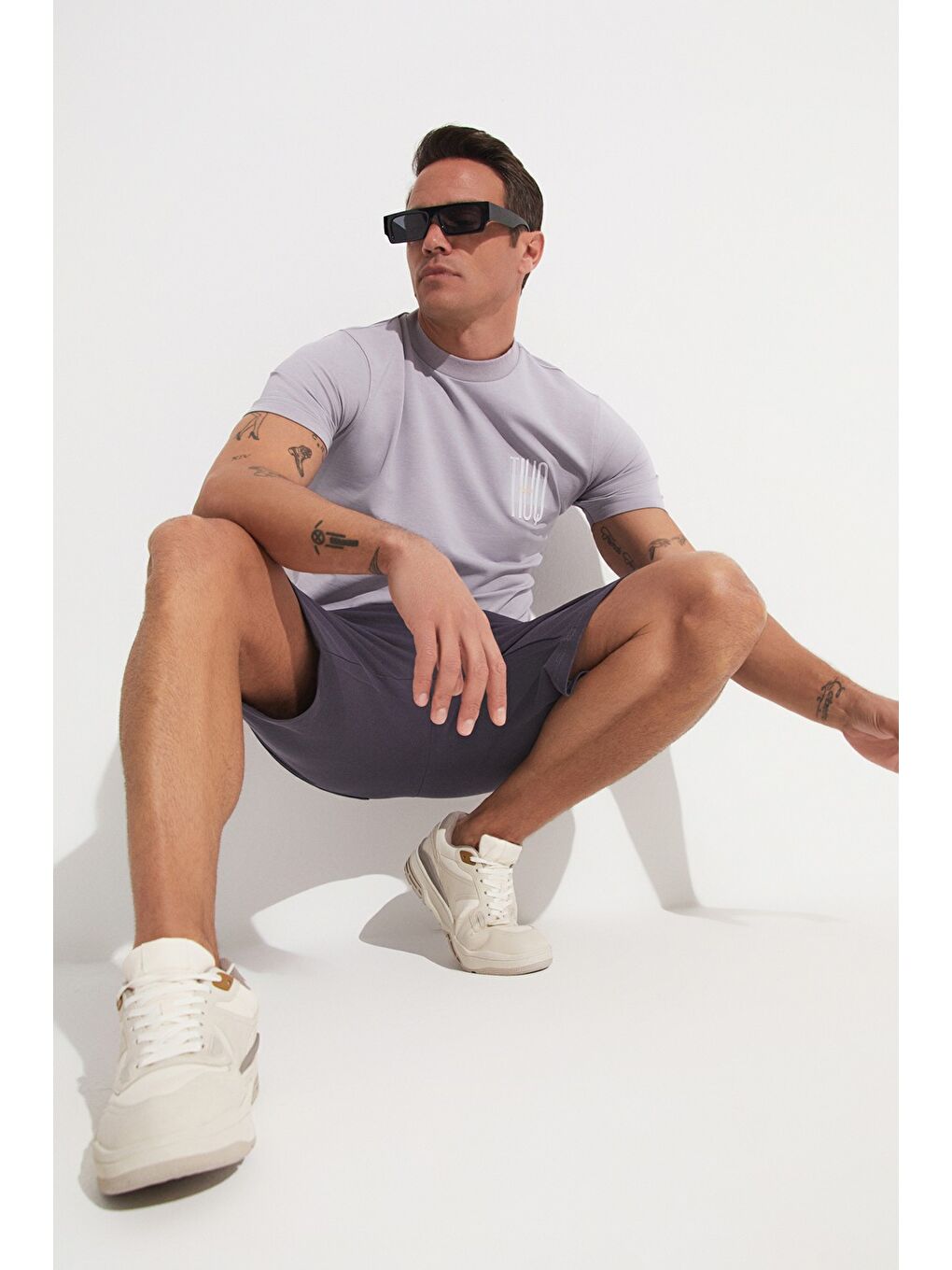 June Gri Erkek Regular Fit %100 Pamuk Örme Şort - 1
