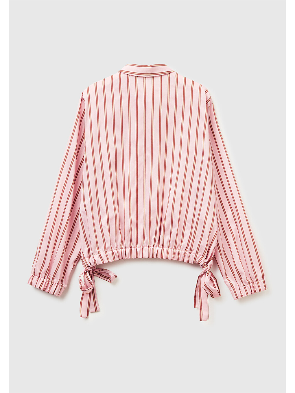 Kadın Pembe Viskoz Karışımlı Çizgili Altı Lastikli Relaxed Fit Gömlek-3