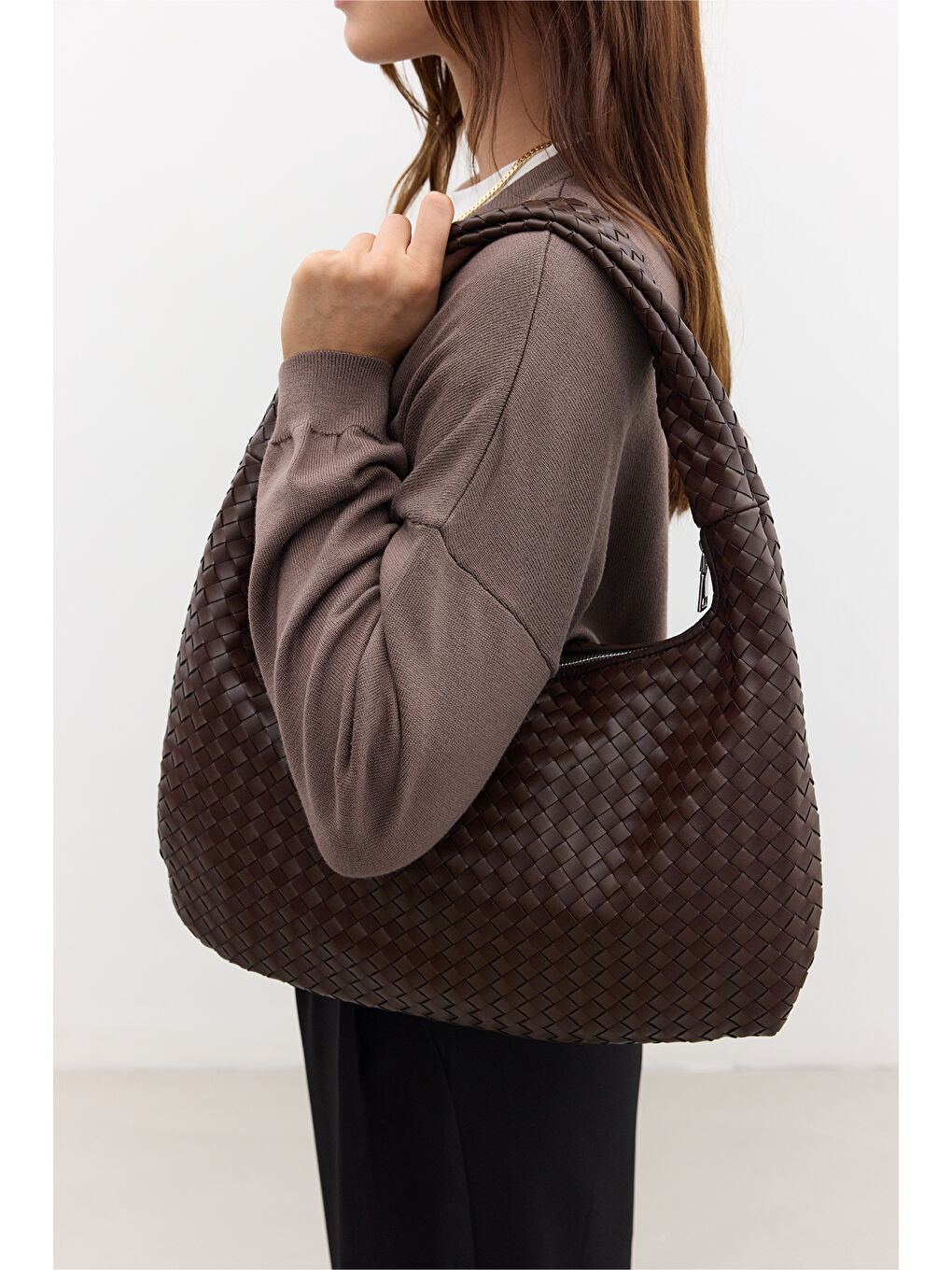 Kahverengi Frances Örgü Büyük Çanta Acı Kahve