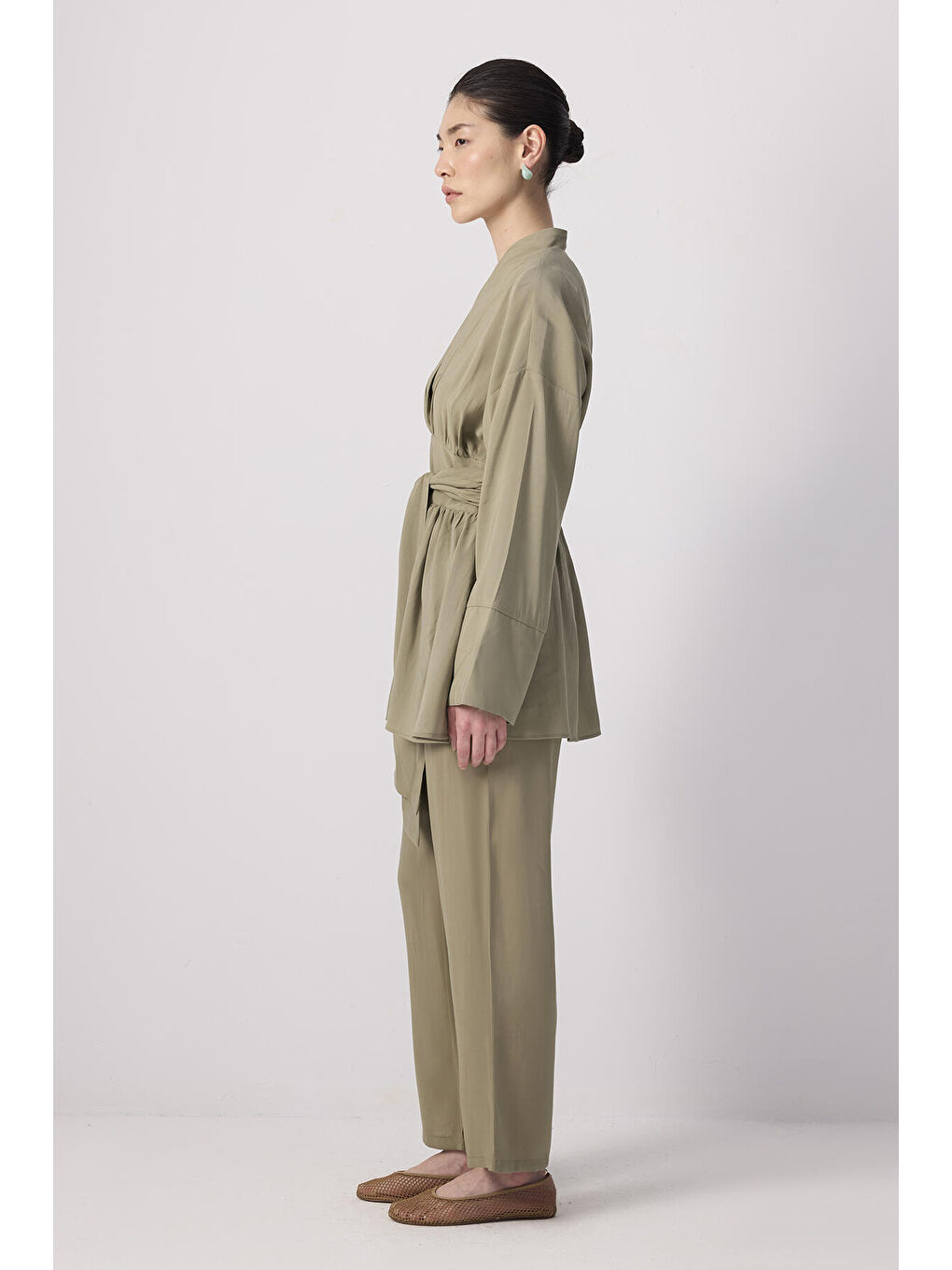 Haki Geniş Kuşaklı Tunik Pantolon Takım-2