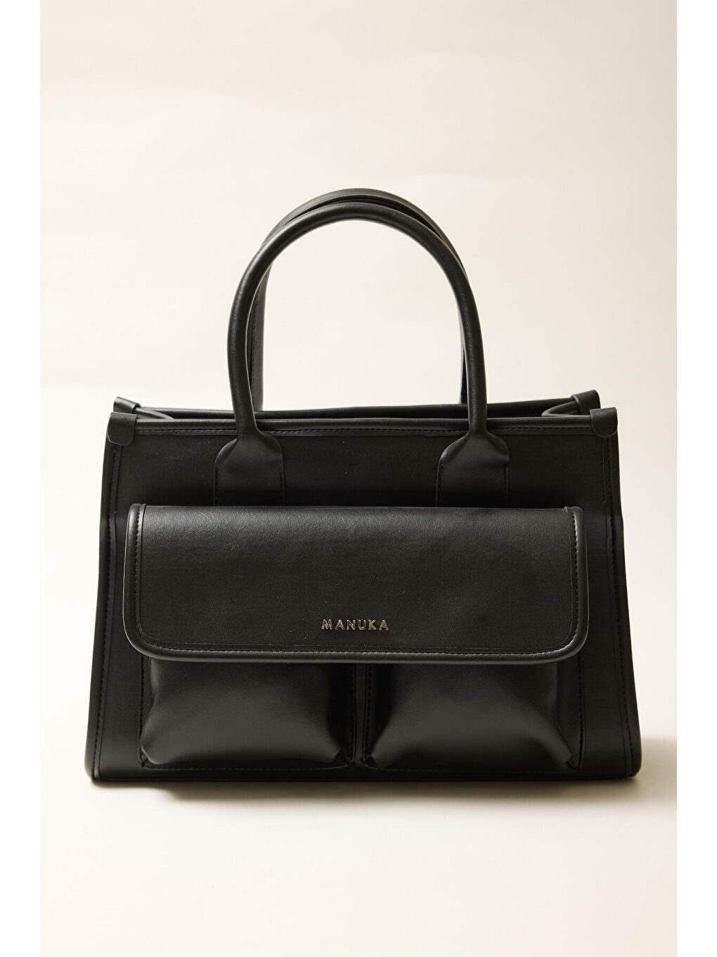 Geniş Cepli Deri Omuz Çantası Siyah-3