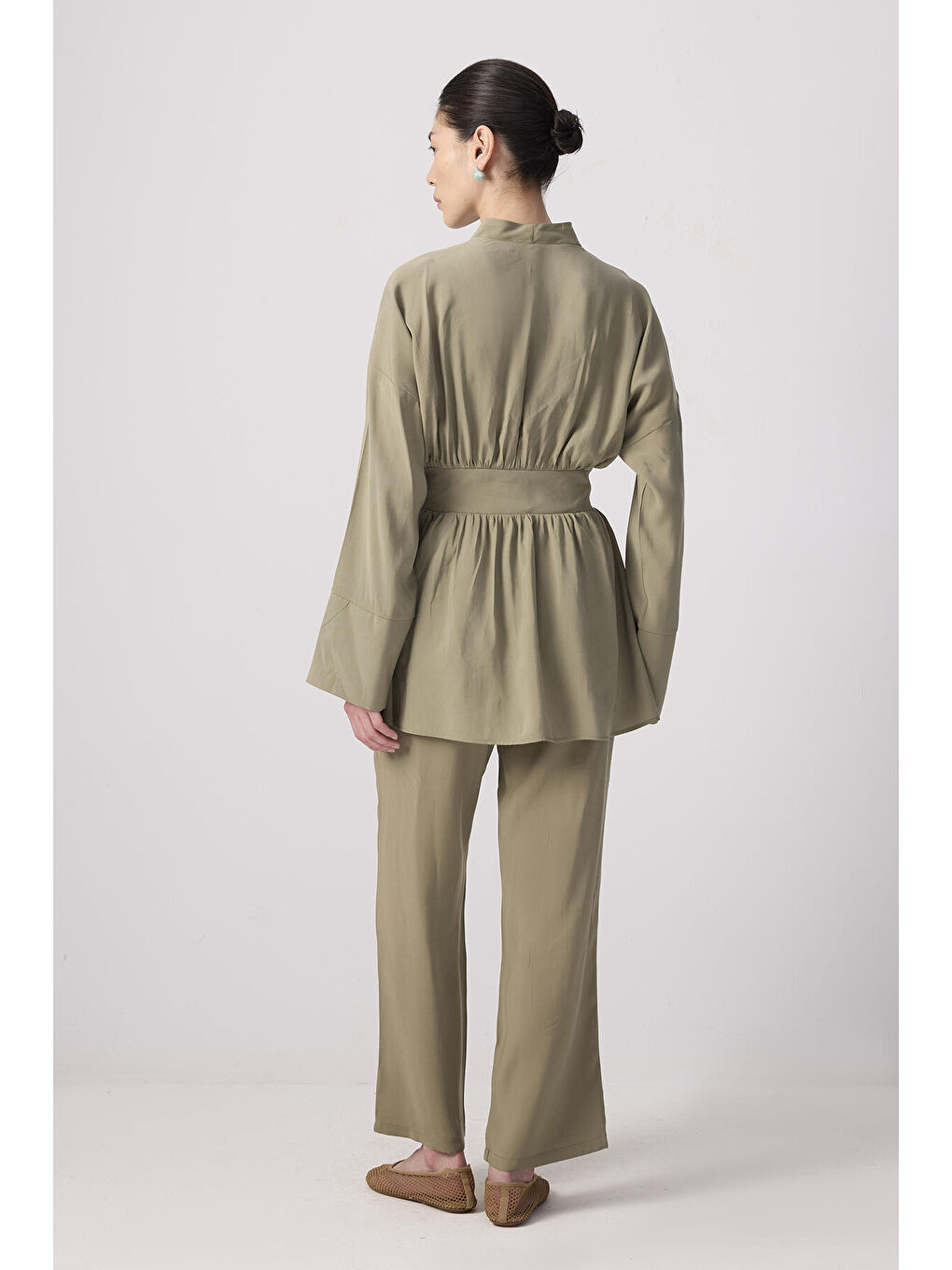 Haki Geniş Kuşaklı Tunik Pantolon Takım-3