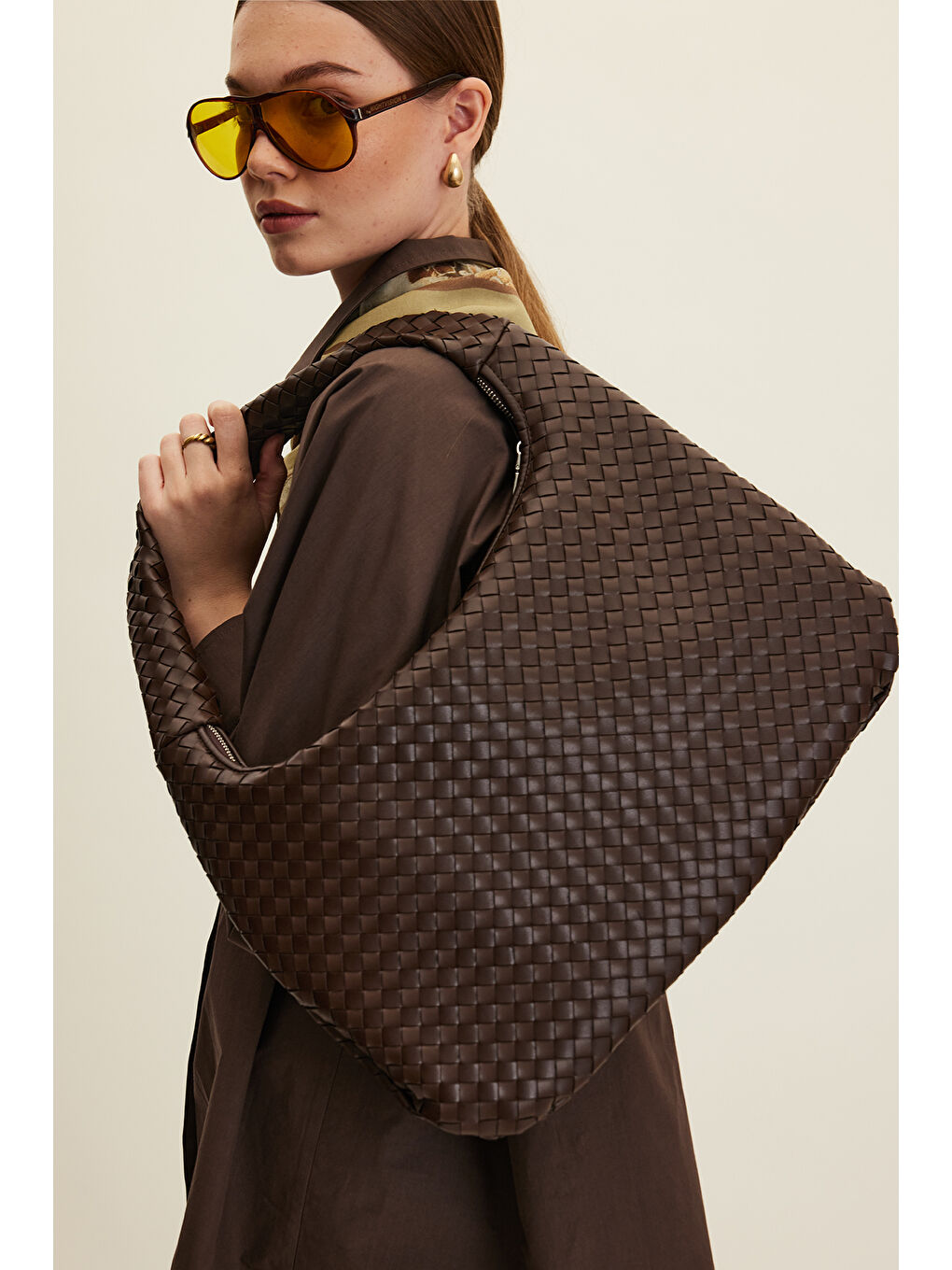 Kahverengi Frances Örgü Büyük Çanta Acı Kahve-1