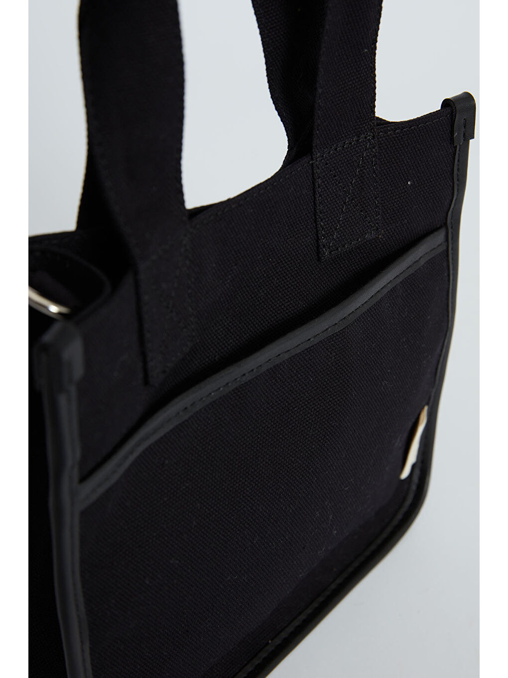 Cep Detaylı Kanvas Mini Çanta Siyah-3