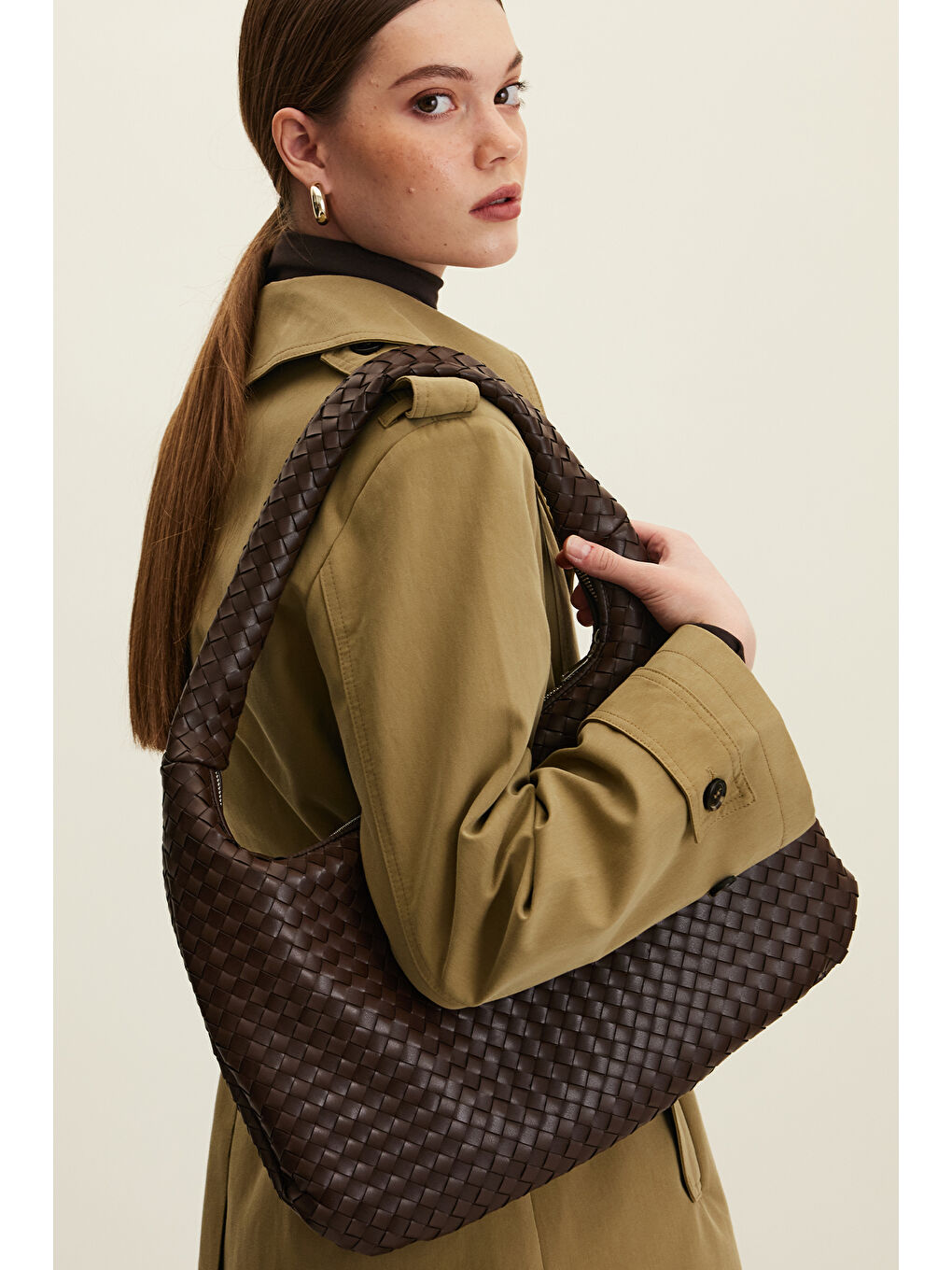 Kahverengi Frances Örgü Büyük Çanta Acı Kahve-2