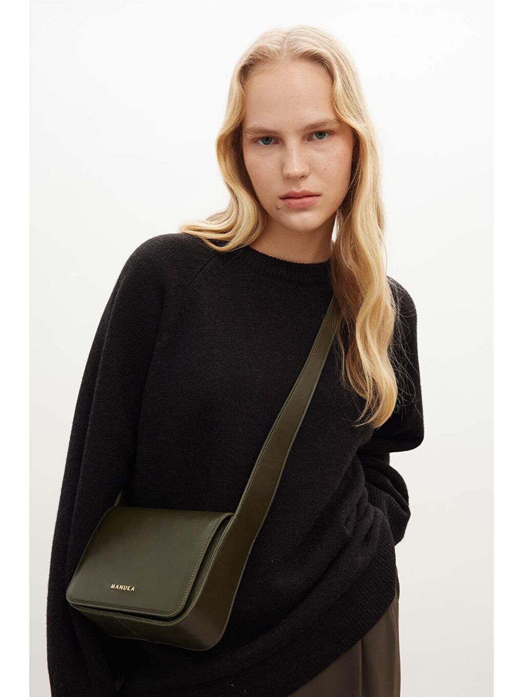 Geniş Celi Kare Deri Çanta Haki-1