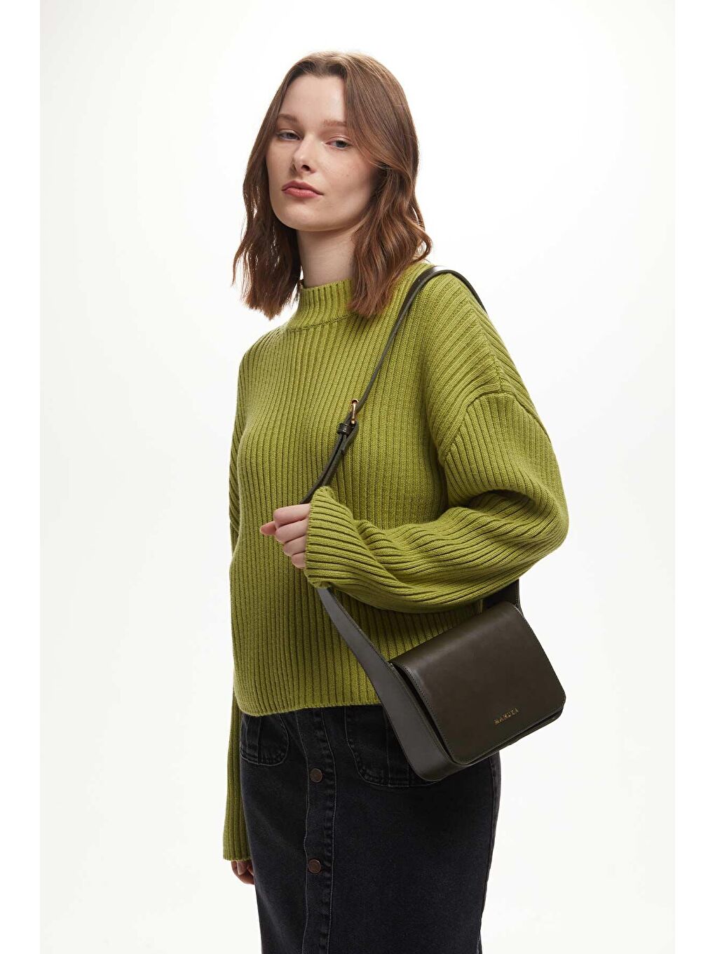 Geniş Celi Kare Deri Çanta Haki-3