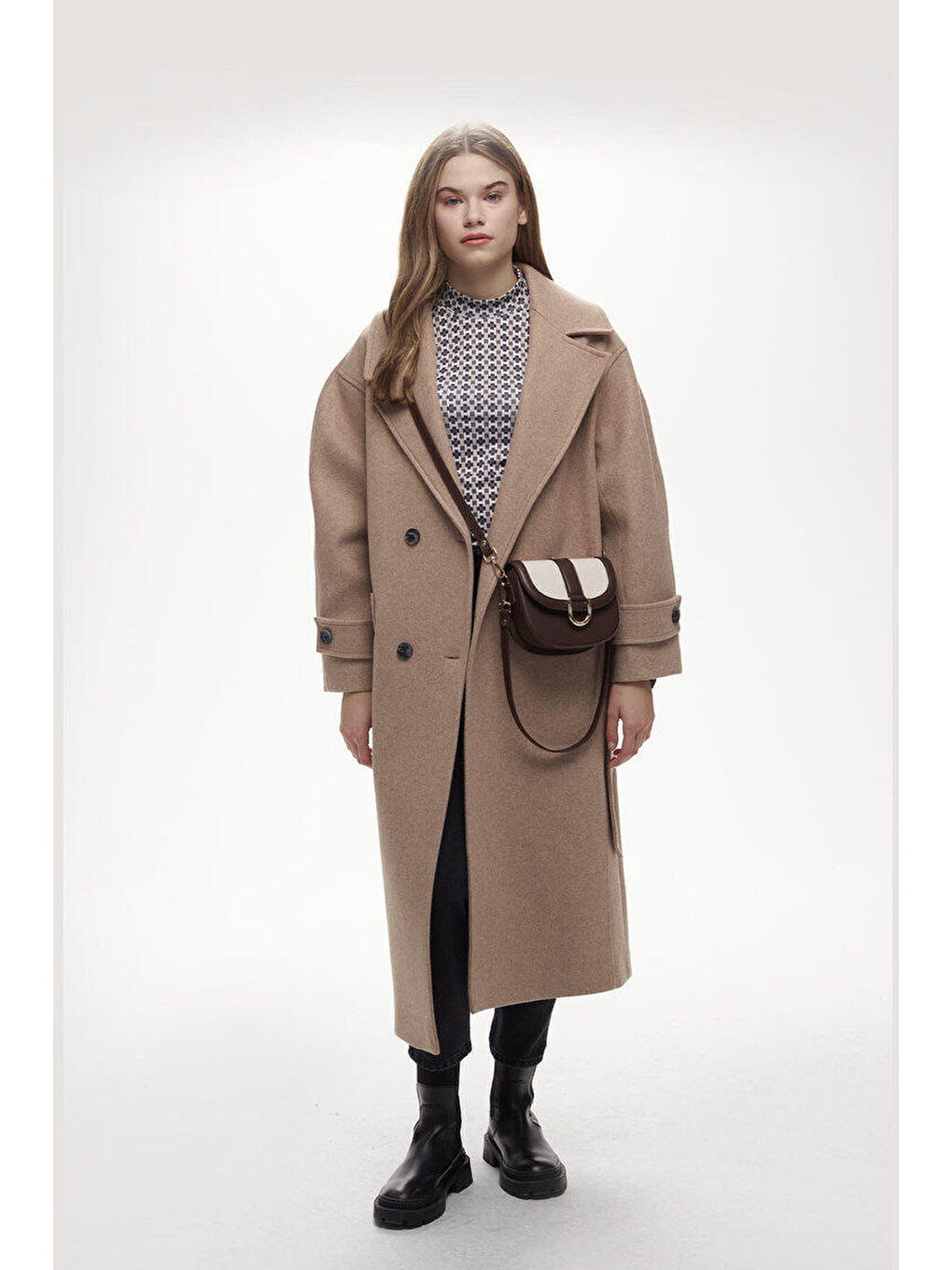 Kanvas Detaylı Tokalı Çanta Kahverengi-3