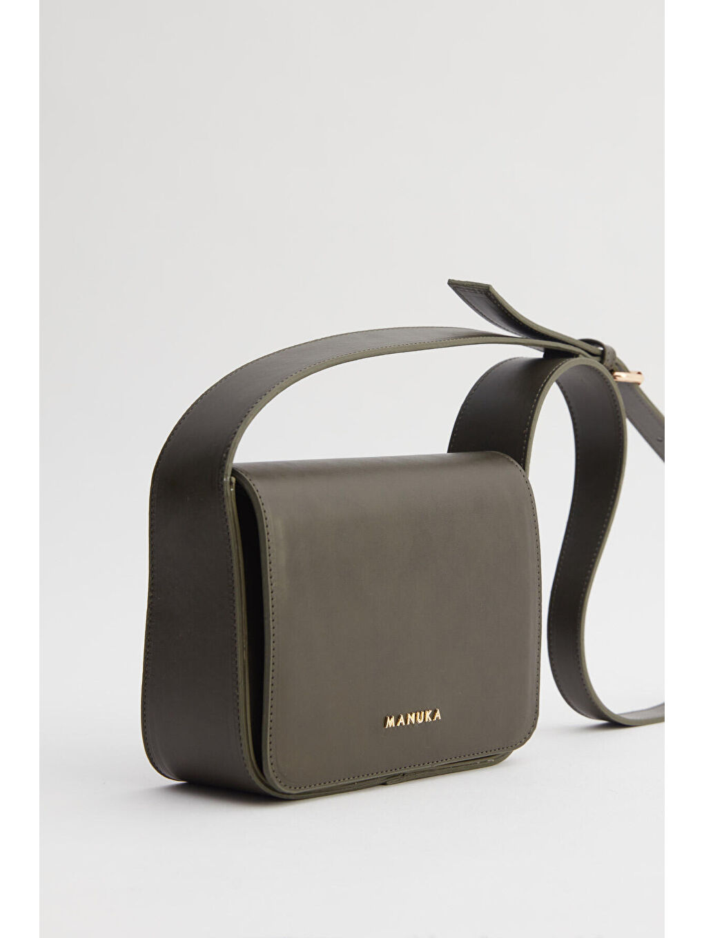 Geniş Celi Kare Deri Çanta Haki-5