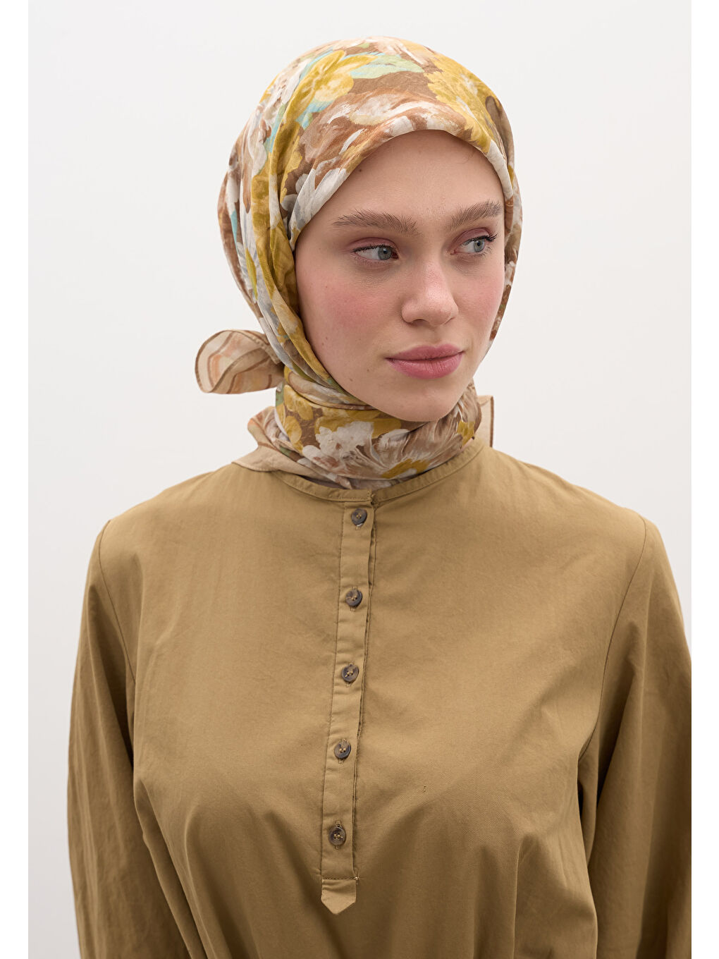 Jasmıne Joy Desen Pamuklu Viskon Eşarp Bej-3