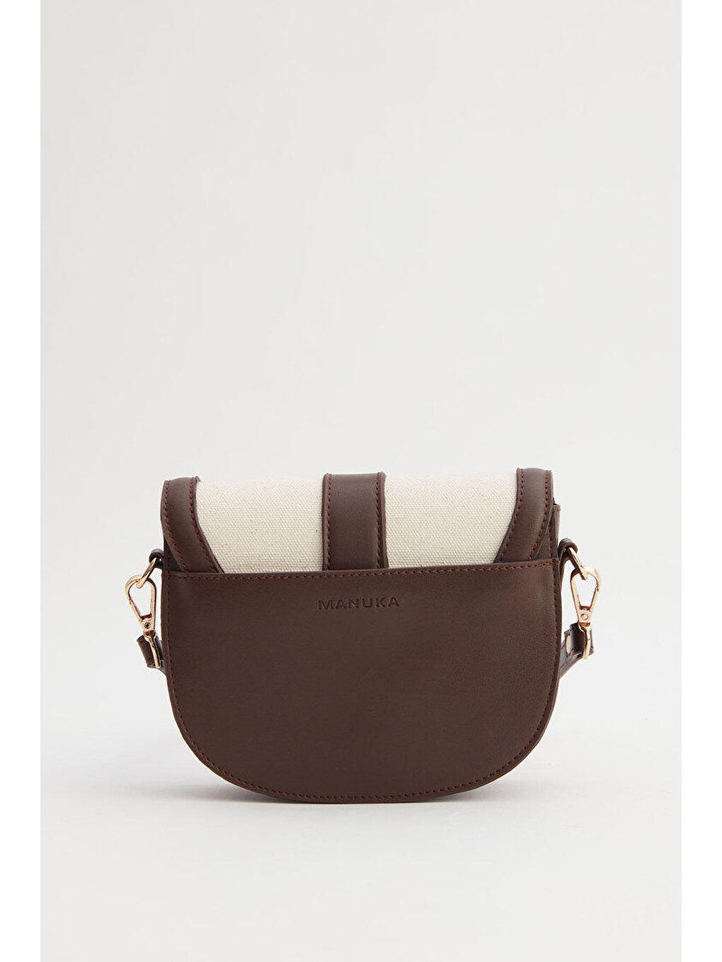 Kanvas Detaylı Tokalı Çanta Kahverengi-6