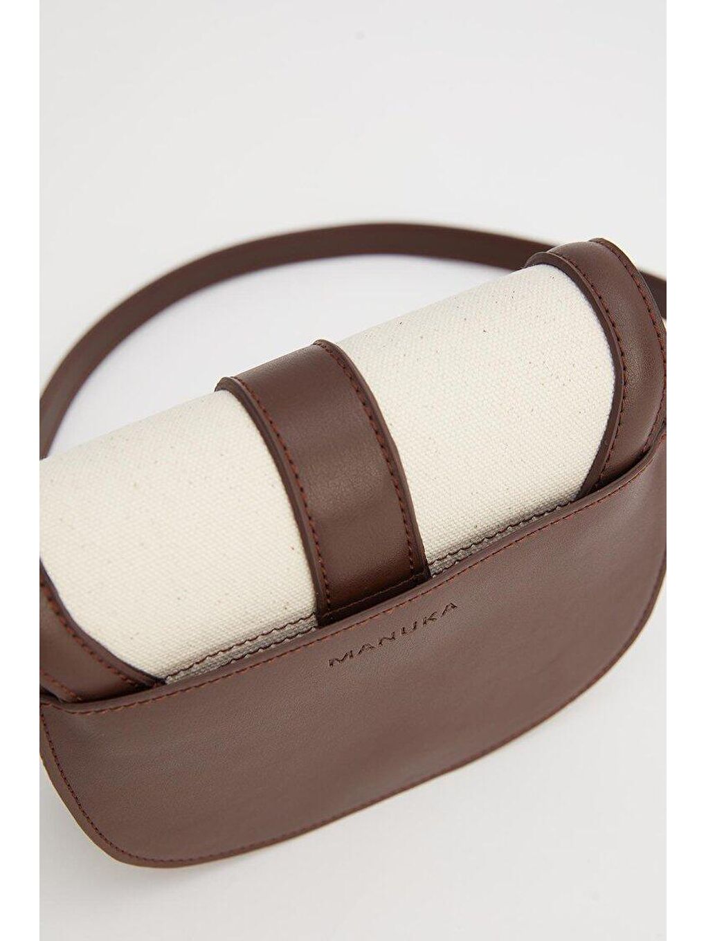 Kanvas Detaylı Tokalı Çanta Kahverengi-7