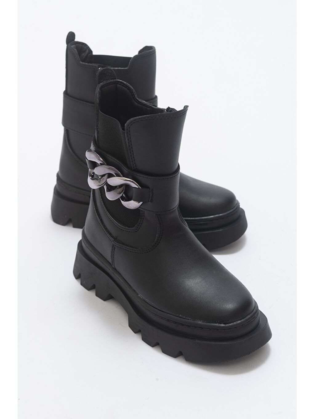 Kız Çocuk Siyah Suni Deri Anatomik Günlük Bot