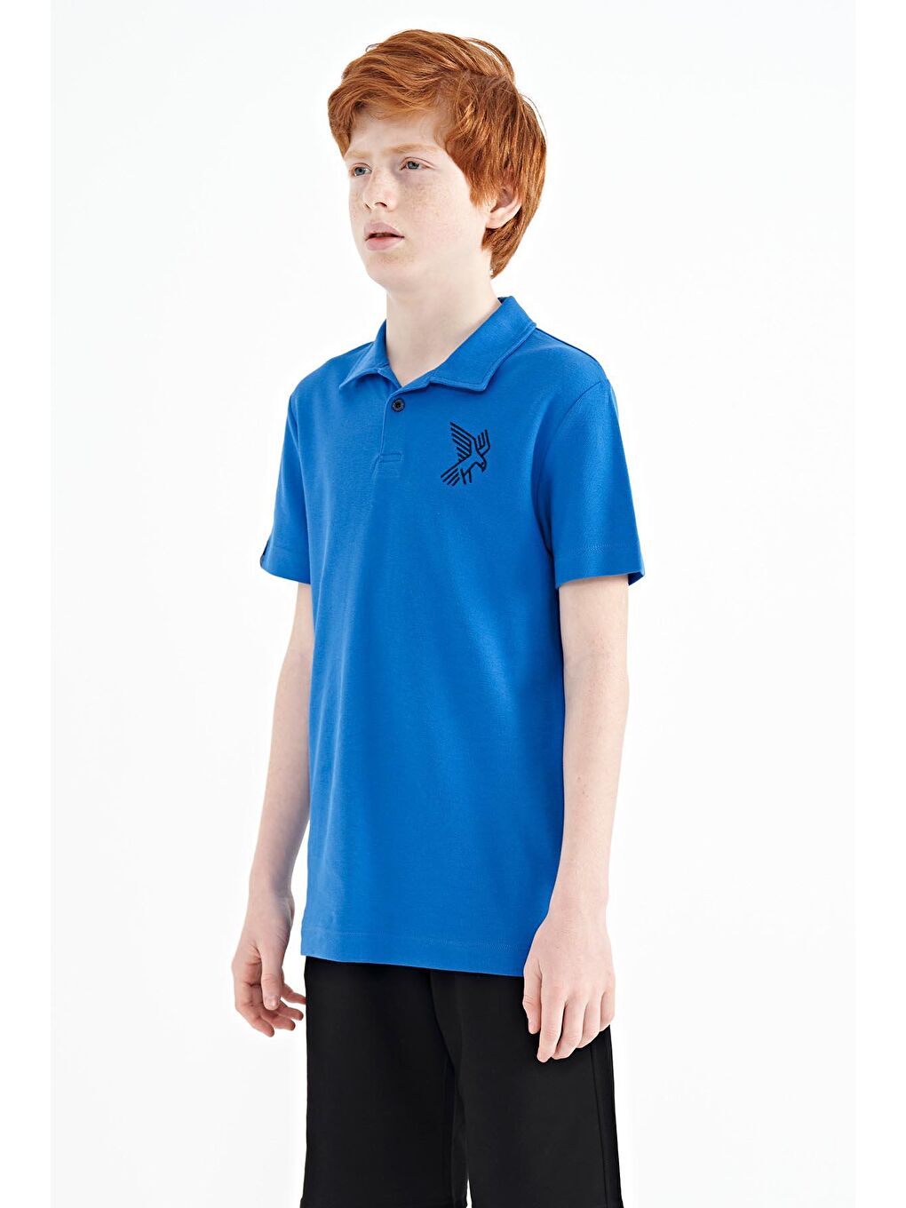 TOMMYLIFE Saks Minimal Nakış Detaylı Standart Kalıp Polo Yaka Erkek Çocuk T-Shirt - 11084 - 4