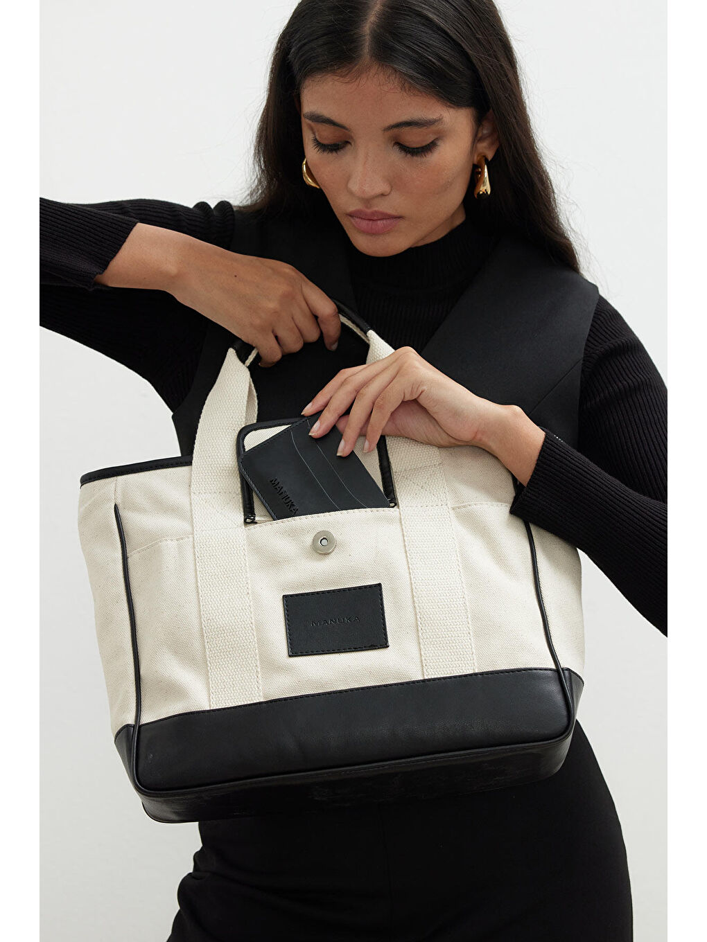 Çok Cepli Midi Kanvas Çanta Siyah-1