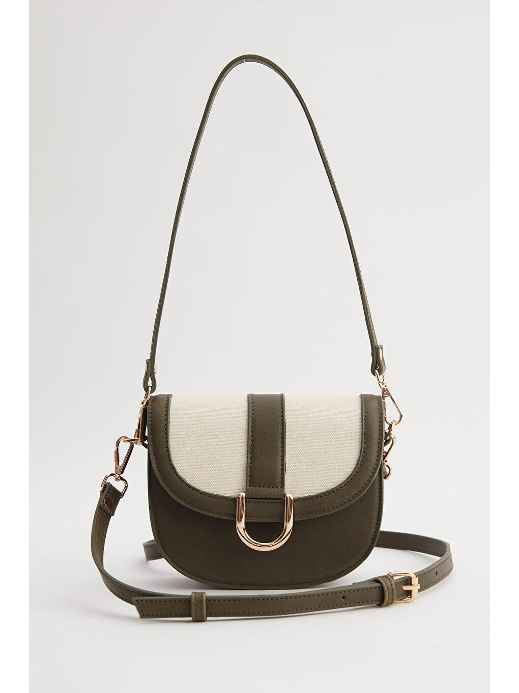 Kanvas Detaylı Tokalı Çanta Haki-2