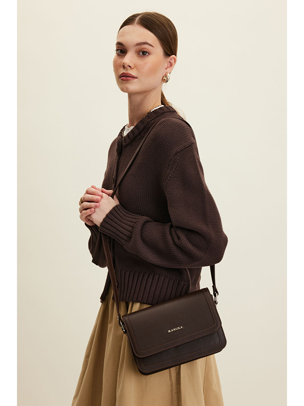 Kahverengi Kapaklı Omuz Çantası Acı Kahve