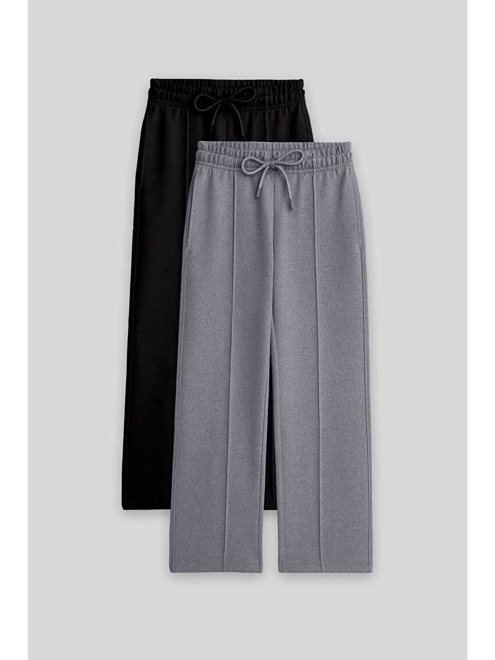 Standart Fit 2li Paket Siyah-Kar Melanj Kız Çocuk Eşofman Alt -75144