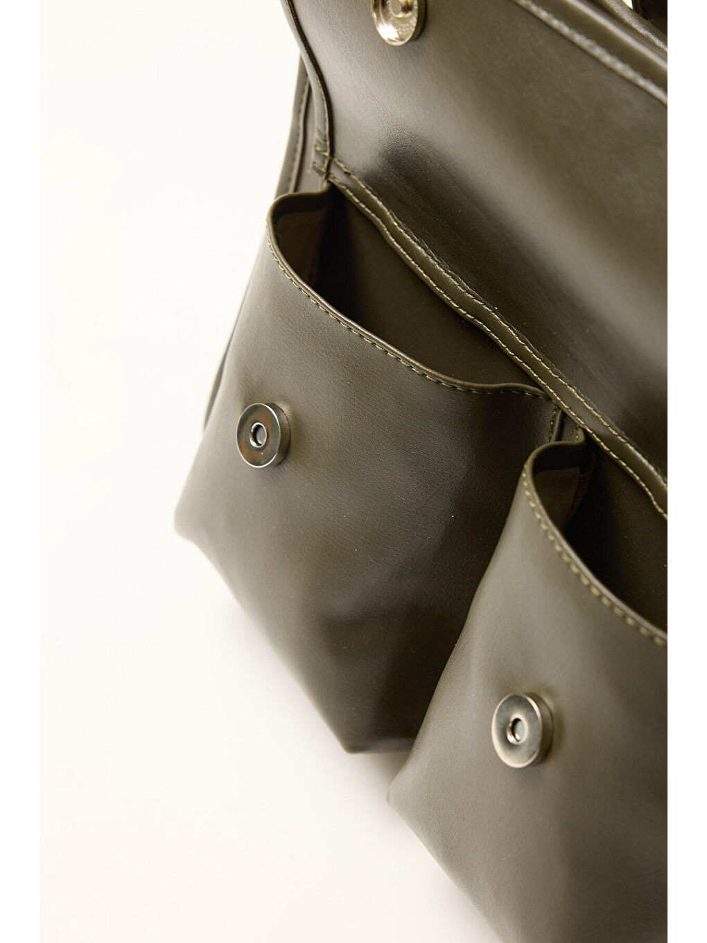 Geniş Cepli Deri Omuz Çantası Yeşil-3