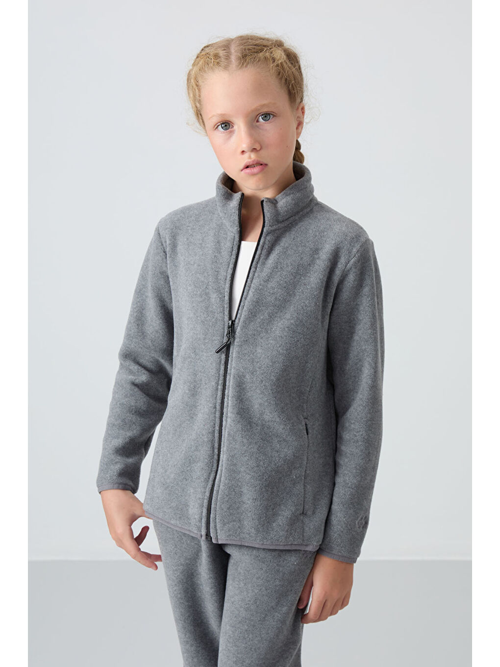 Standart Fit 2li Paket Siyah-Gri Melanj Kız Çocuk Polar Sweatshirt - 75154-4