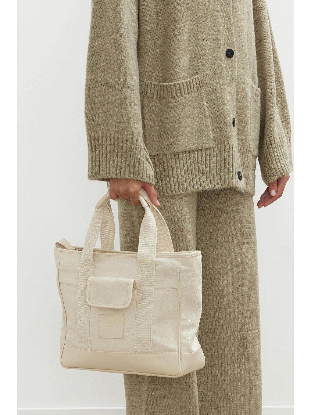 Bej Çok Cepli Midi Kanvas Çanta Natural
