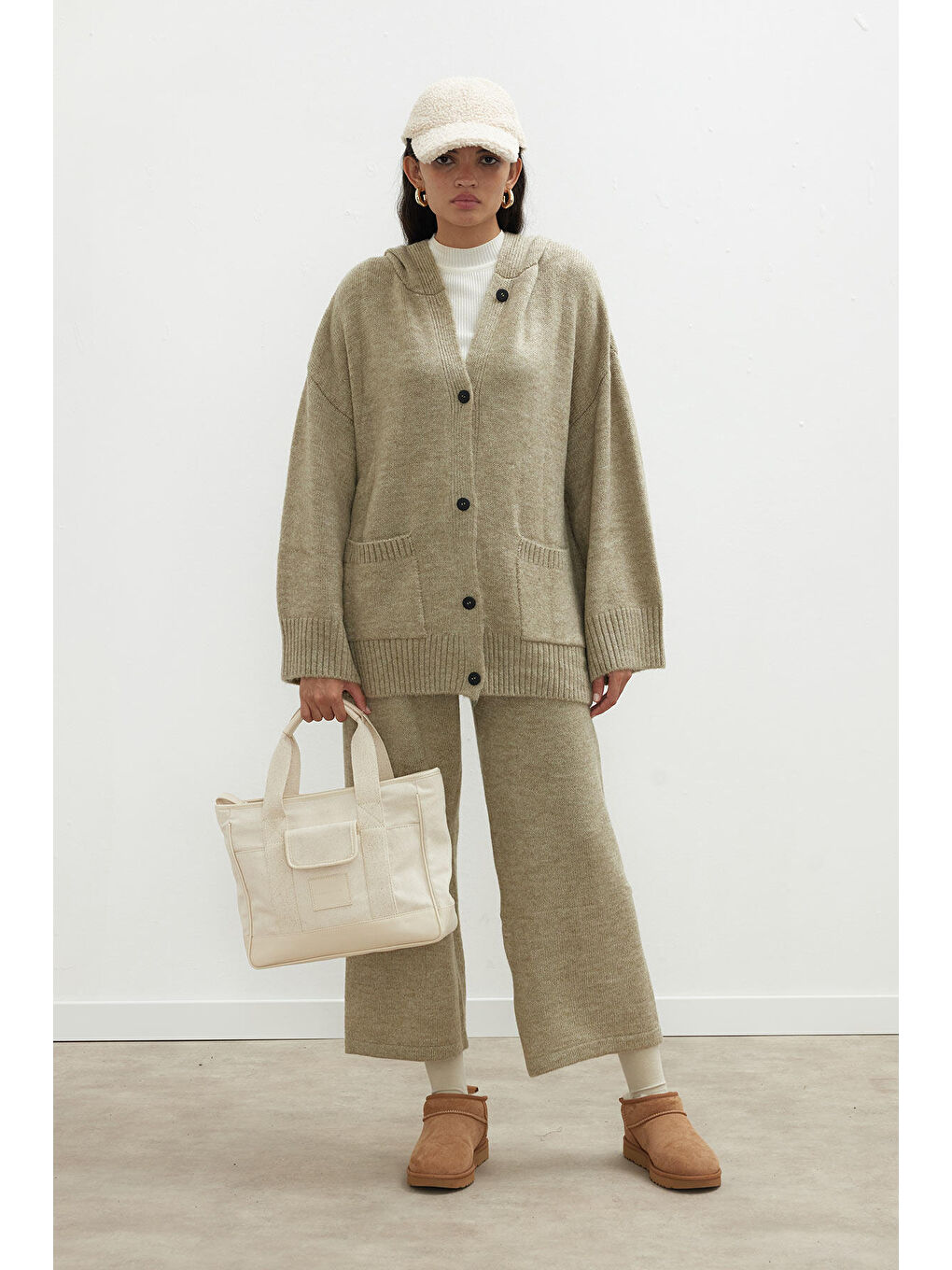 Bej Çok Cepli Midi Kanvas Çanta Natural-1