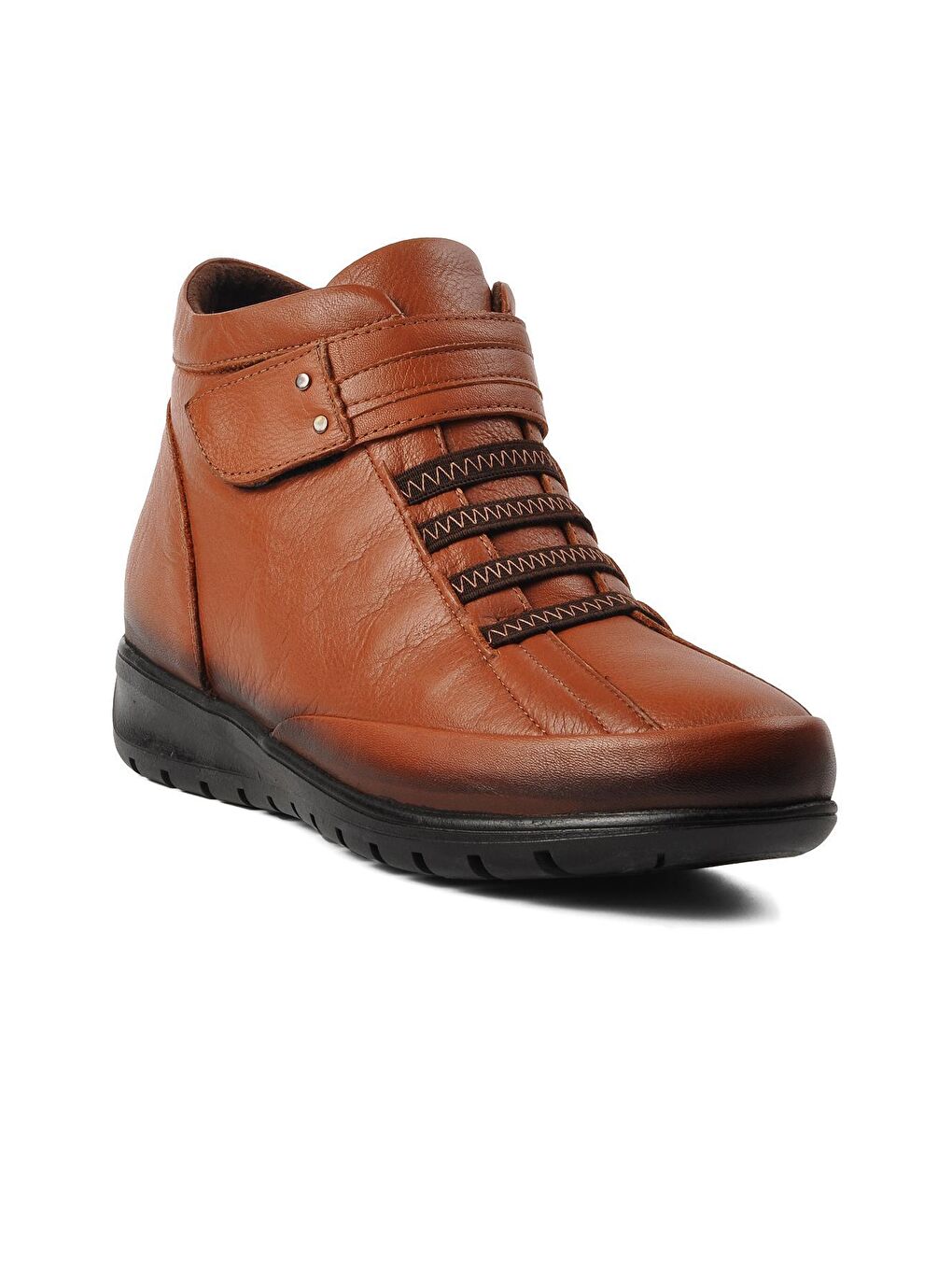 Kahverengi Taba Fermuarlı Kadın Hakiki Deri Bot 7118-2