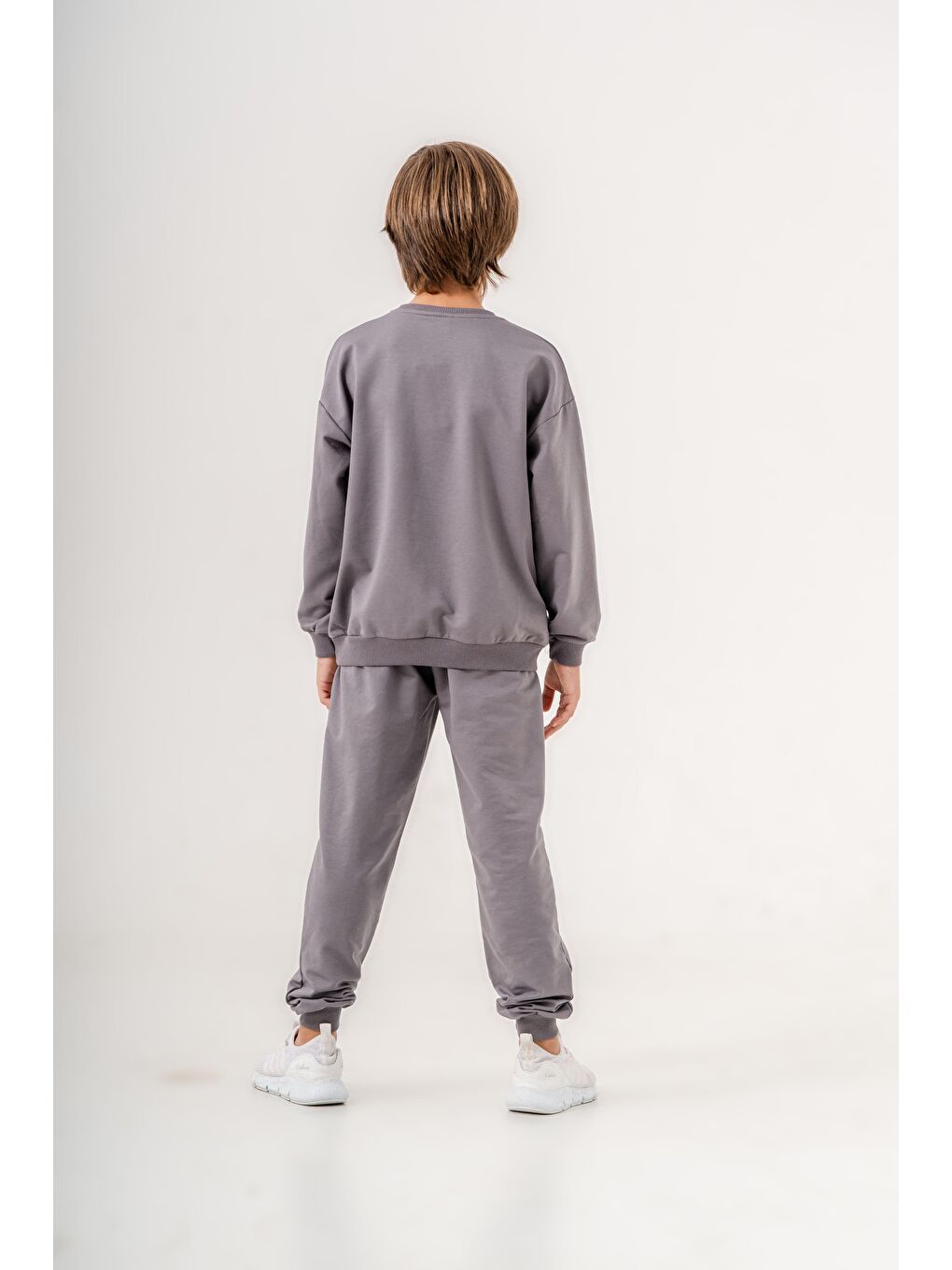 Gri Göğüs Yazı Baskılı Bacak Baskı Detaylı Erkek Çocuk Alt Üst Eşofman Takımı-4